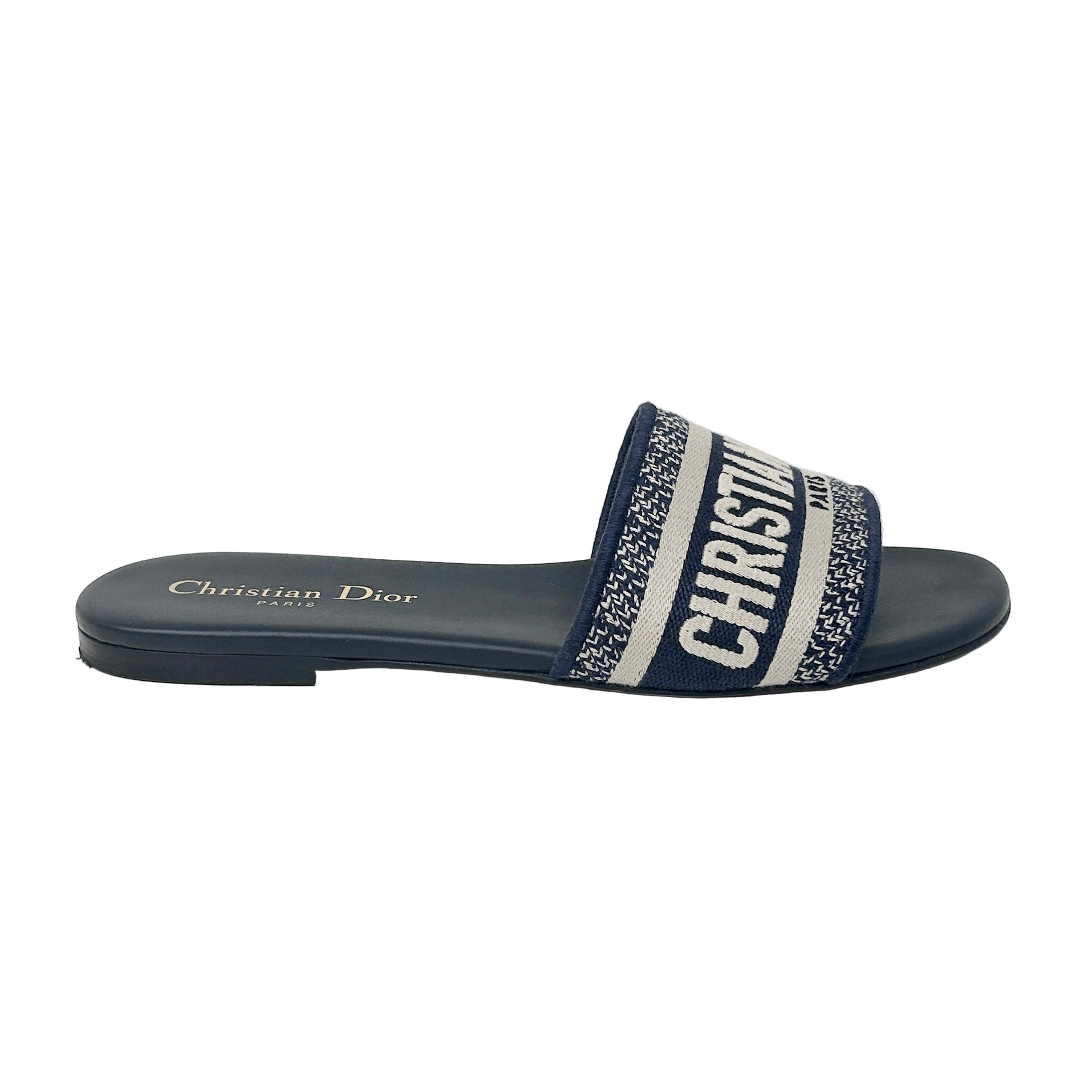 Deep Blue Embroidered Cotton Dway Slide