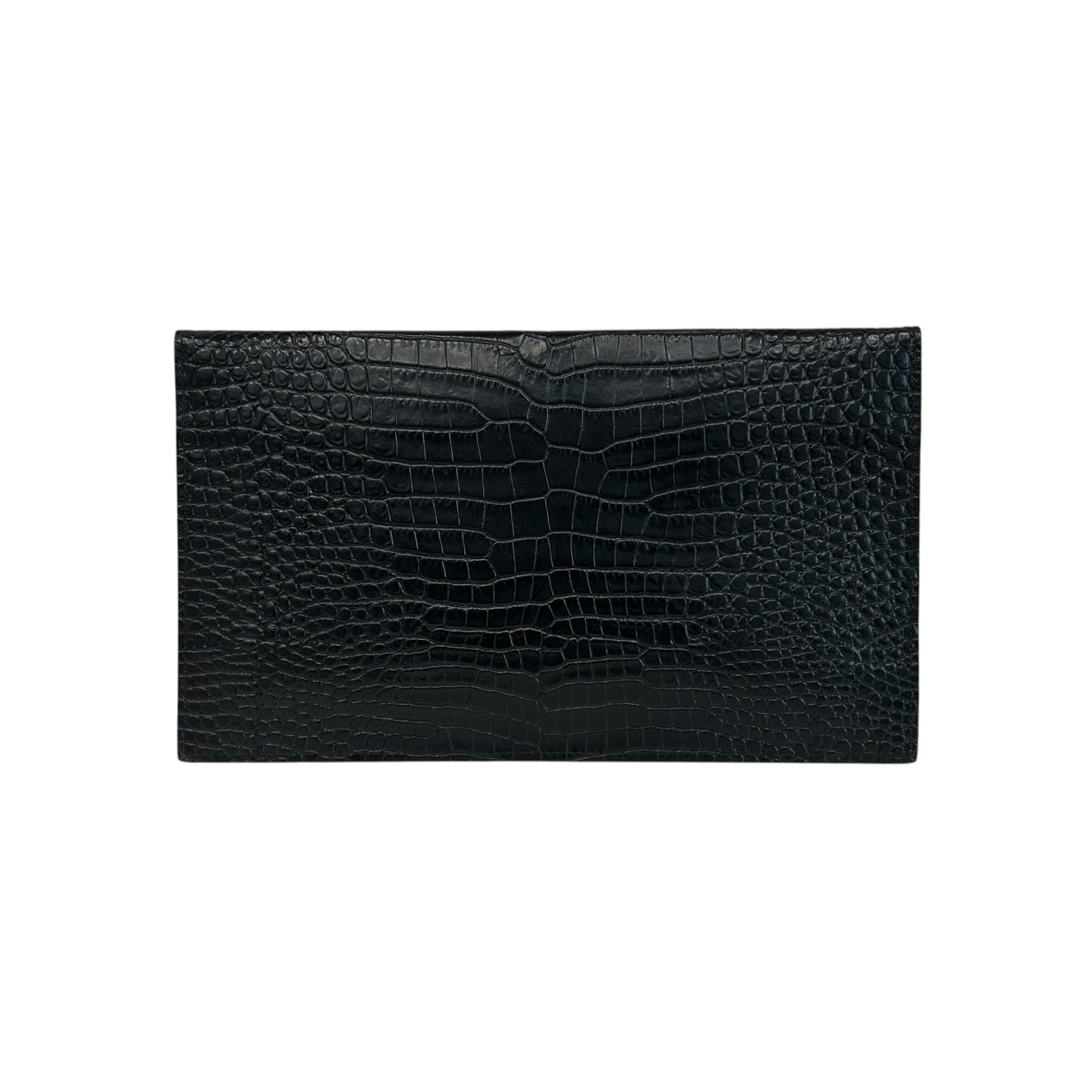 Black Crocodile Embossed Shiny Leather Uptown Pouch w/SHW