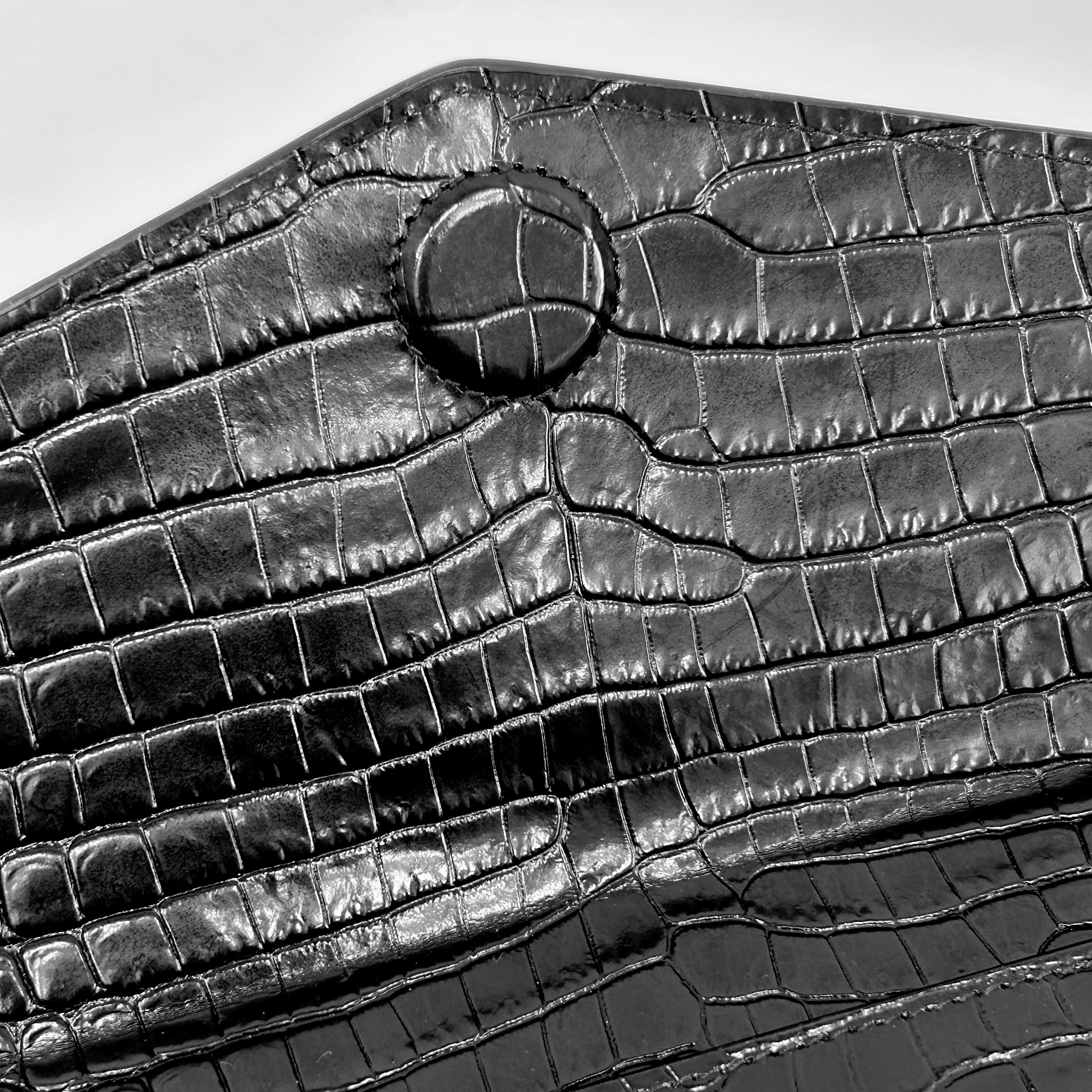Black Crocodile Embossed Shiny Leather Uptown Pouch w/SHW