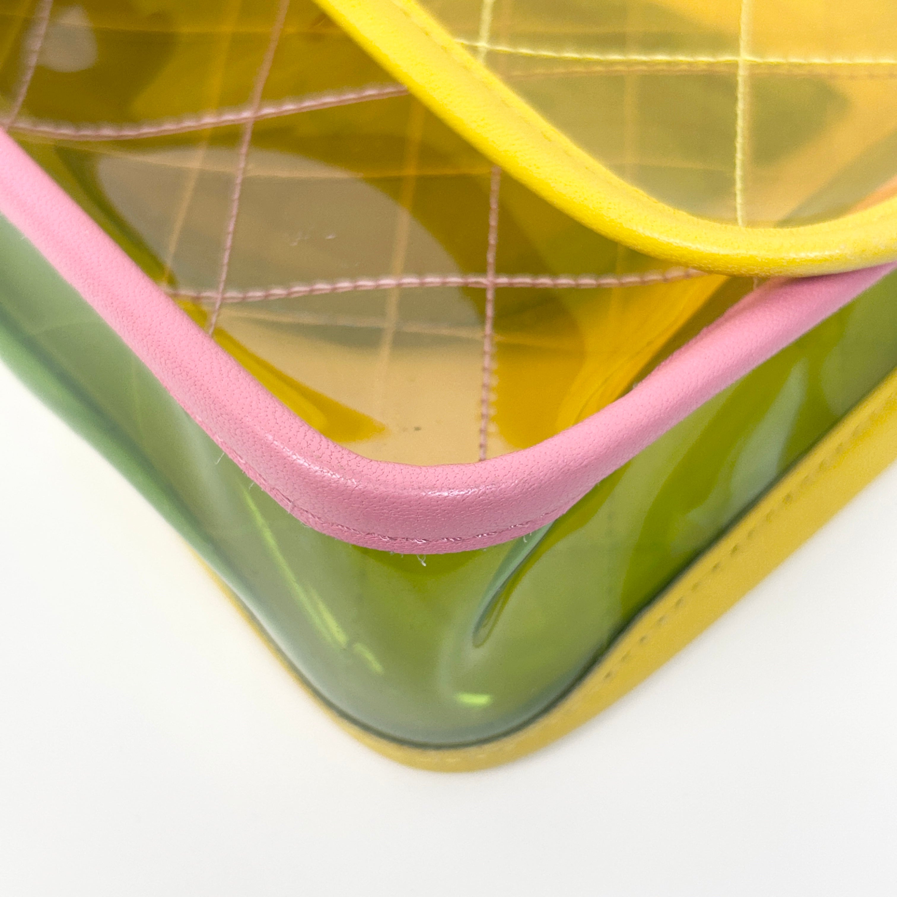 Yellow/Green/Pink PVC Coco Splash Mini Flap Bag w/SHW