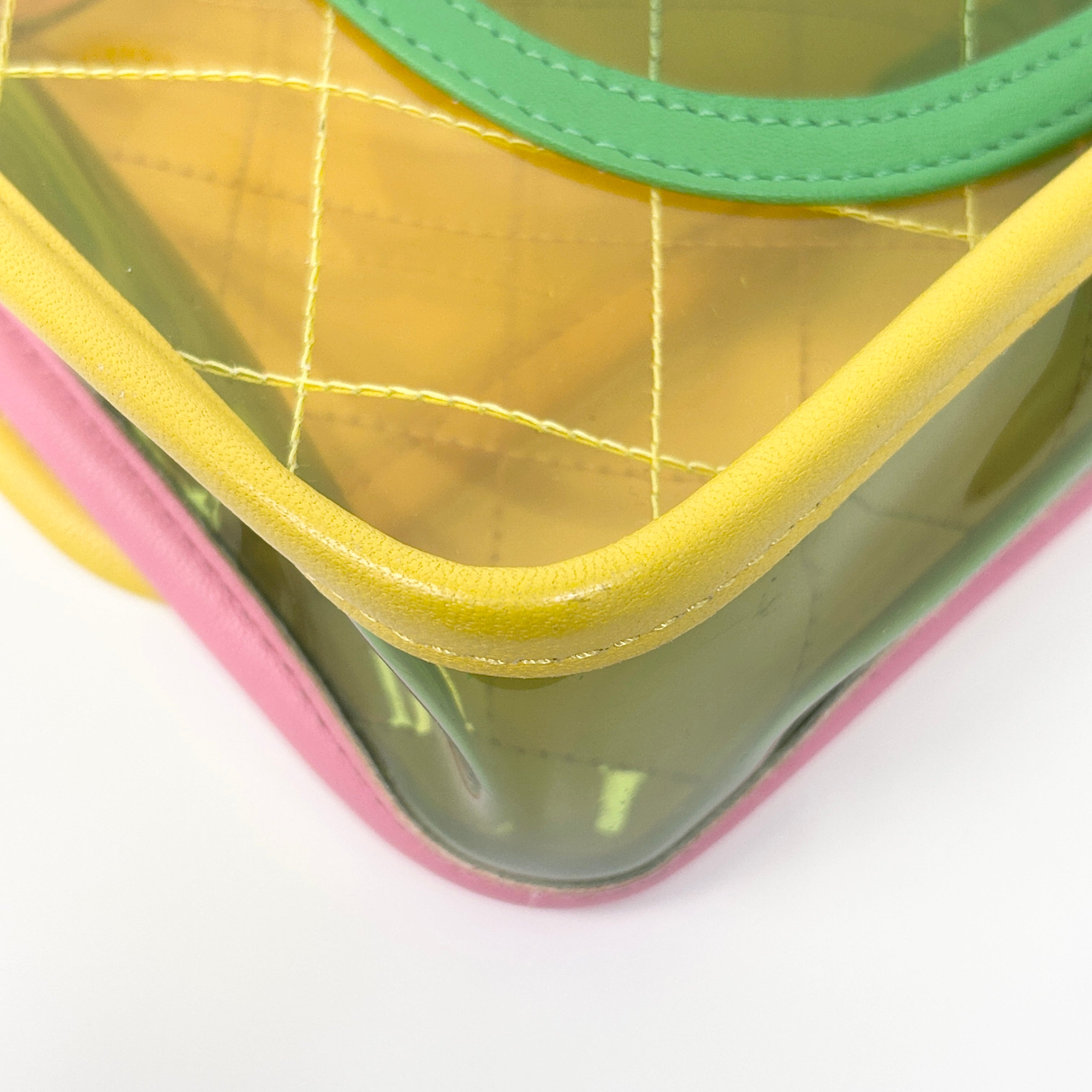 Yellow/Green/Pink PVC Coco Splash Mini Flap Bag w/SHW