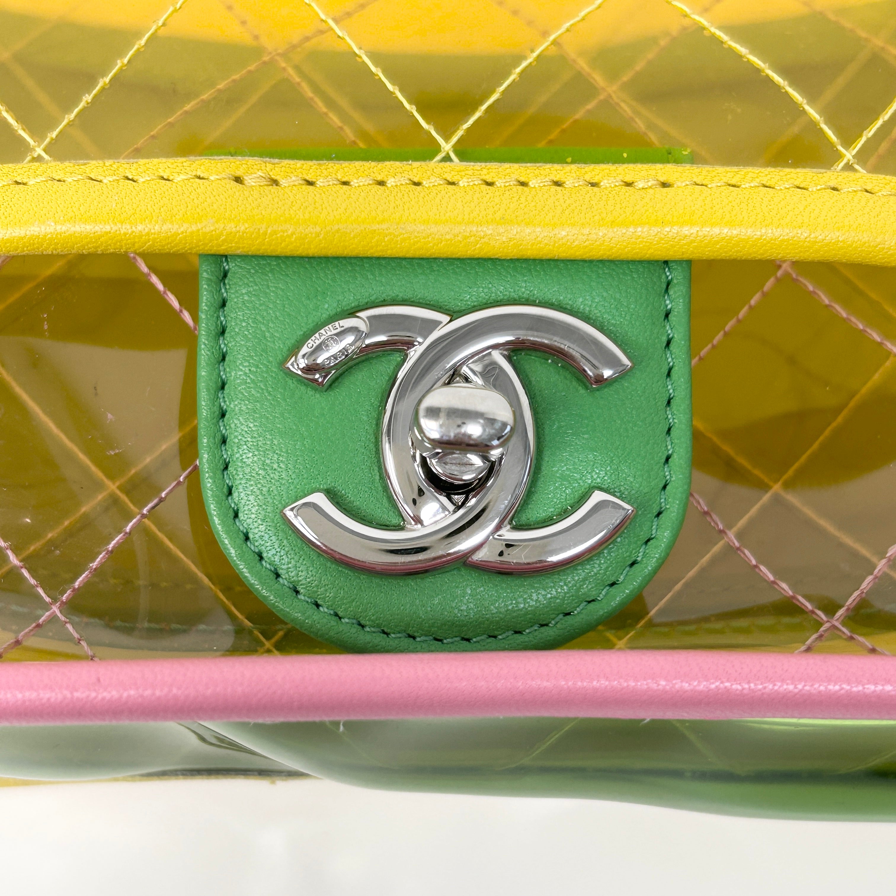 Yellow/Green/Pink PVC Coco Splash Mini Flap Bag w/SHW