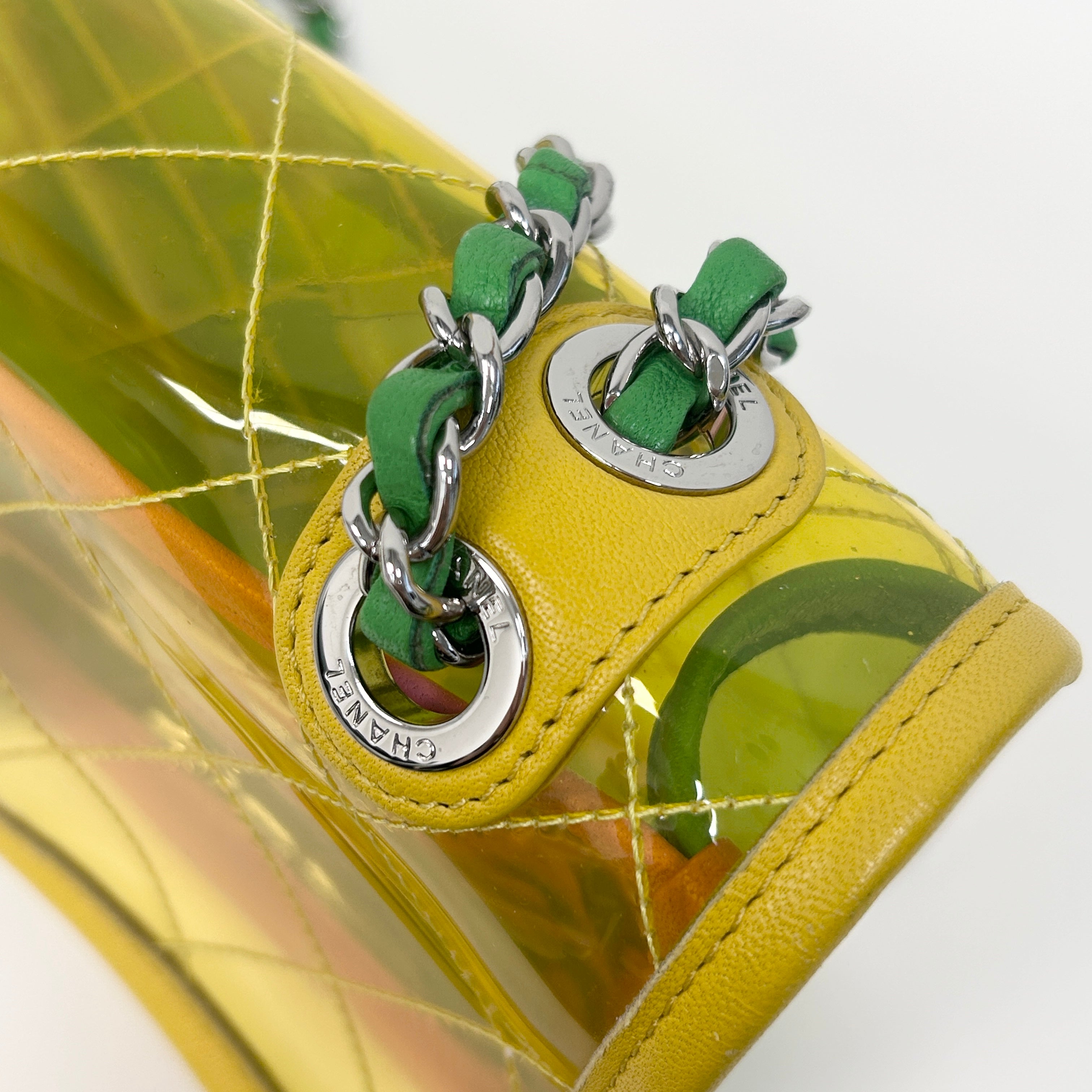 Yellow/Green/Pink PVC Coco Splash Mini Flap Bag w/SHW