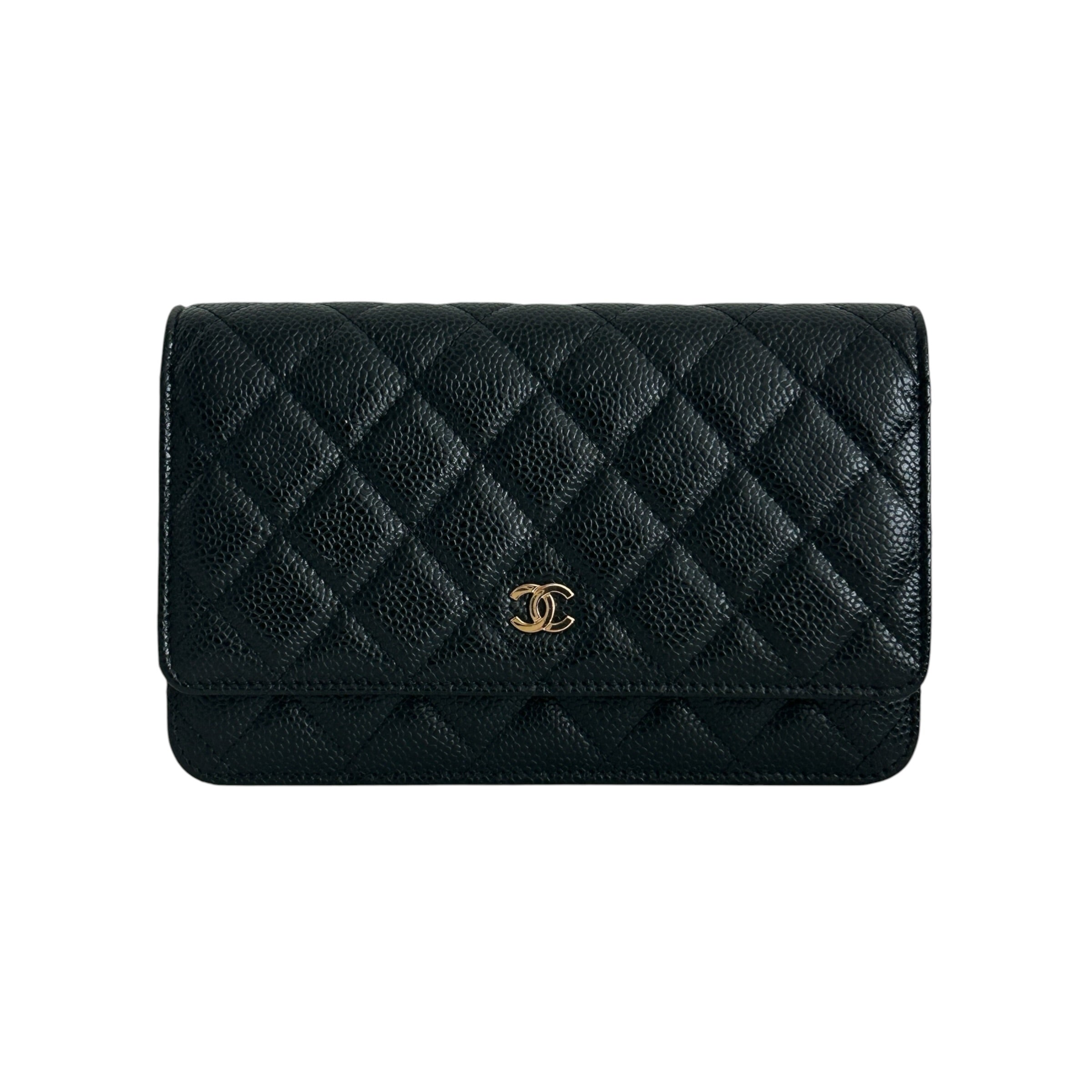 Black Quilted Caviar Leather Classic Wallet on Chain Bag w/GHW