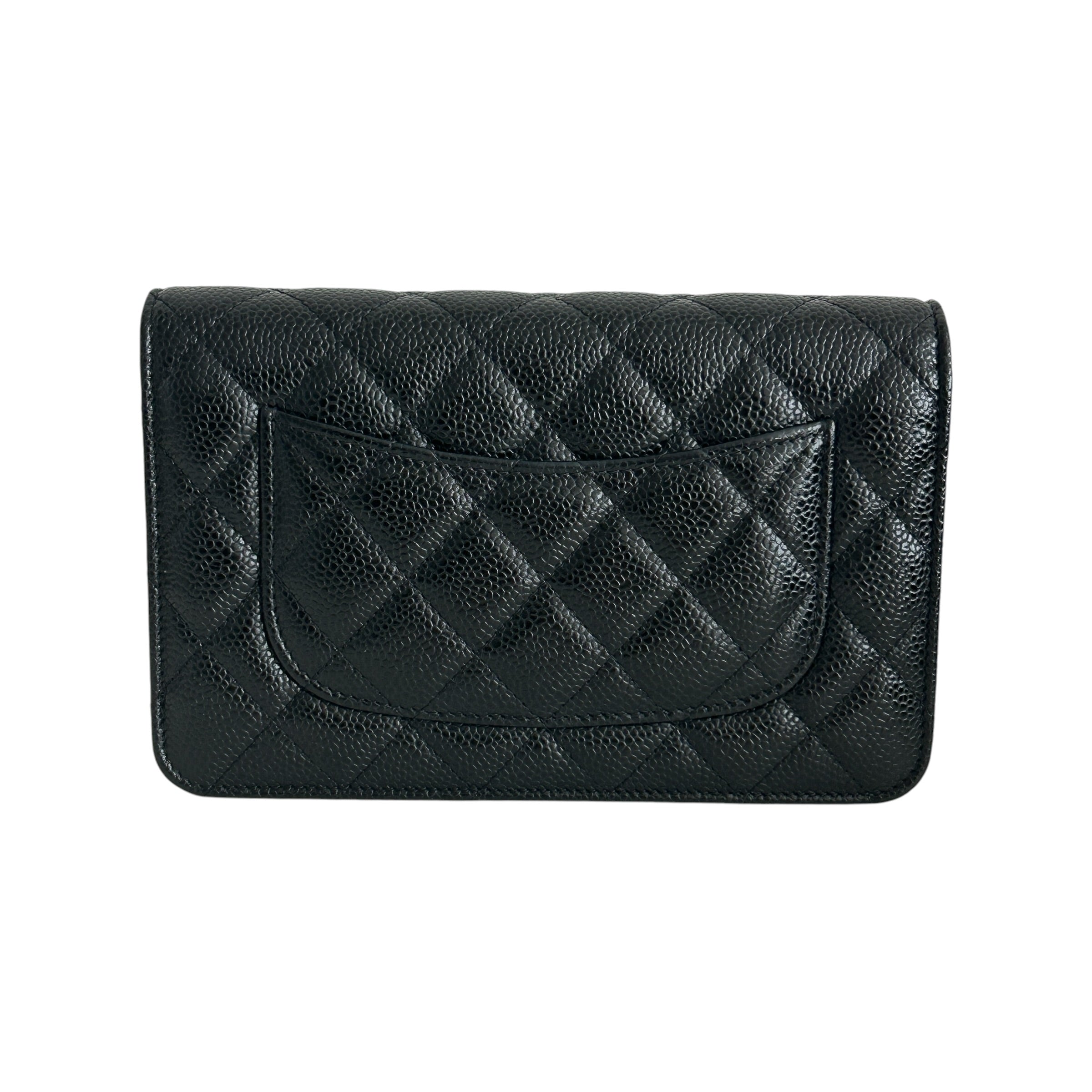 Black Quilted Caviar Leather Classic Wallet on Chain Bag w/GHW