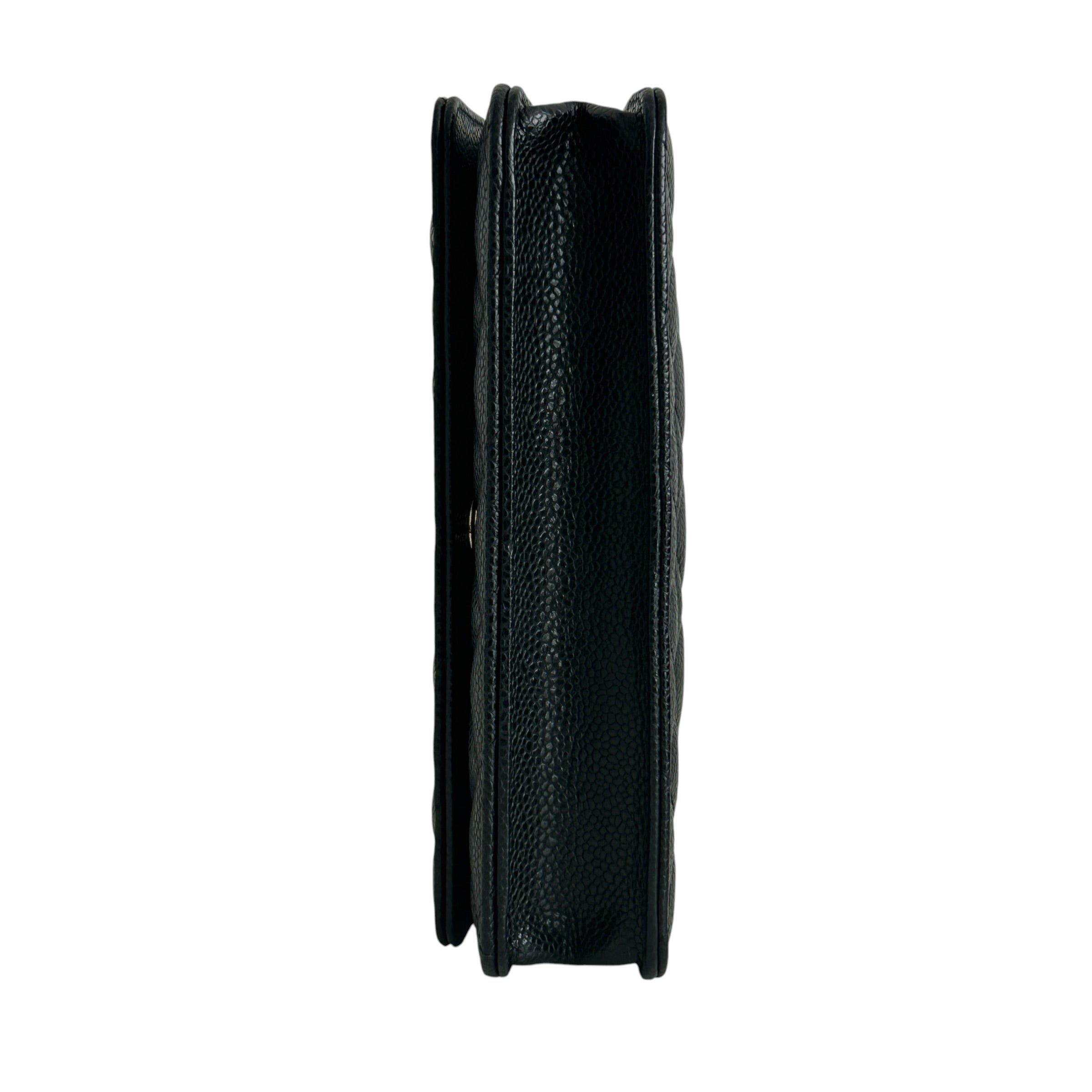 Black Quilted Caviar Leather Classic Wallet on Chain Bag w/GHW