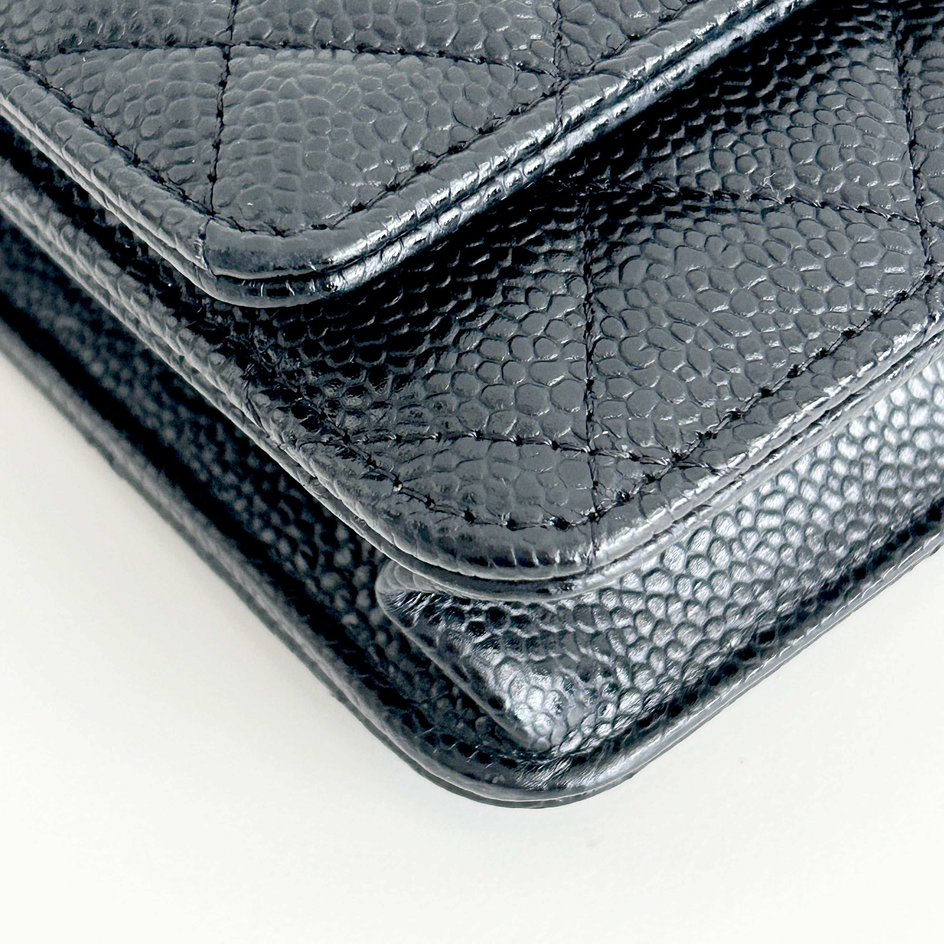 Black Quilted Caviar Leather Classic Wallet on Chain Bag w/GHW