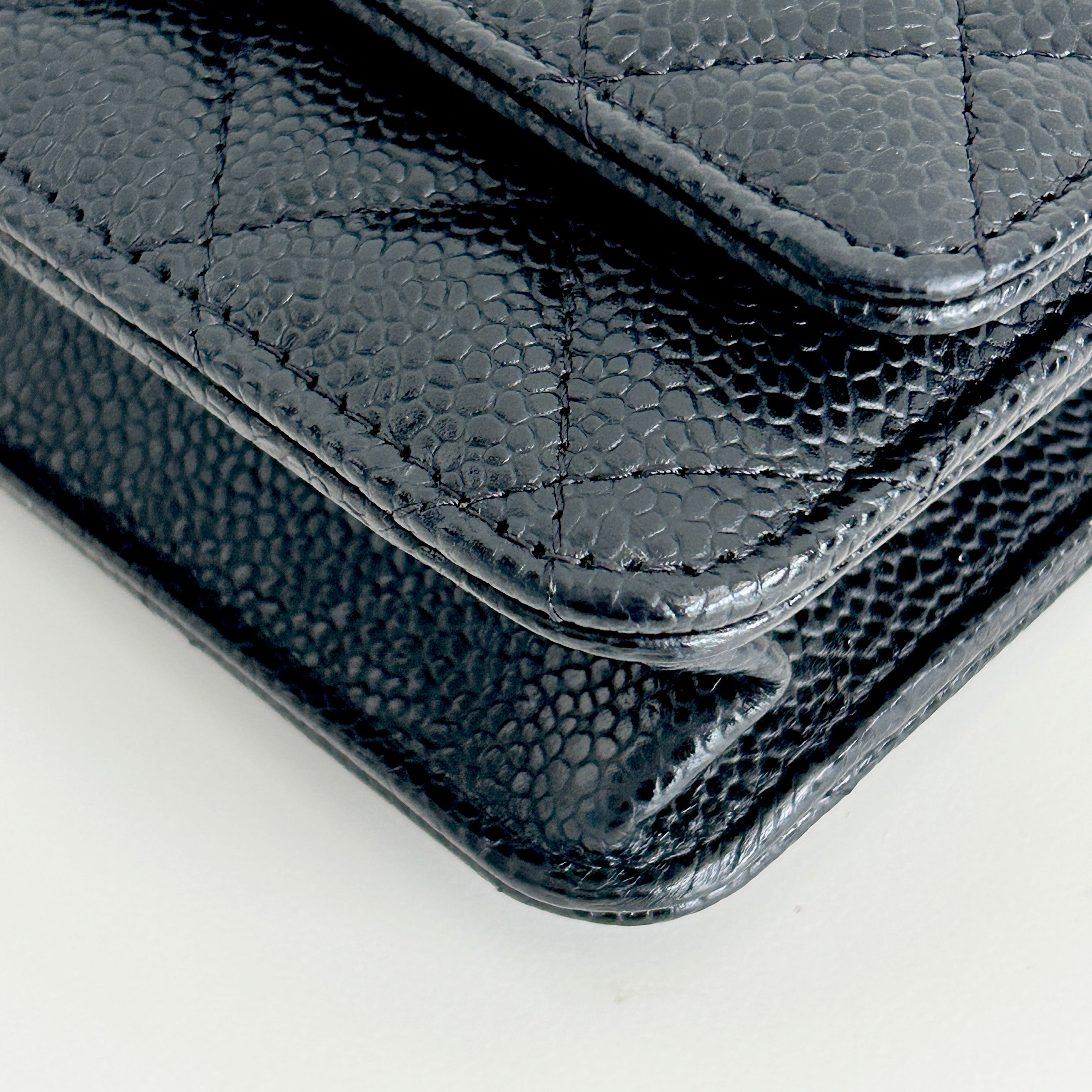 Black Quilted Caviar Leather Classic Wallet on Chain Bag w/GHW