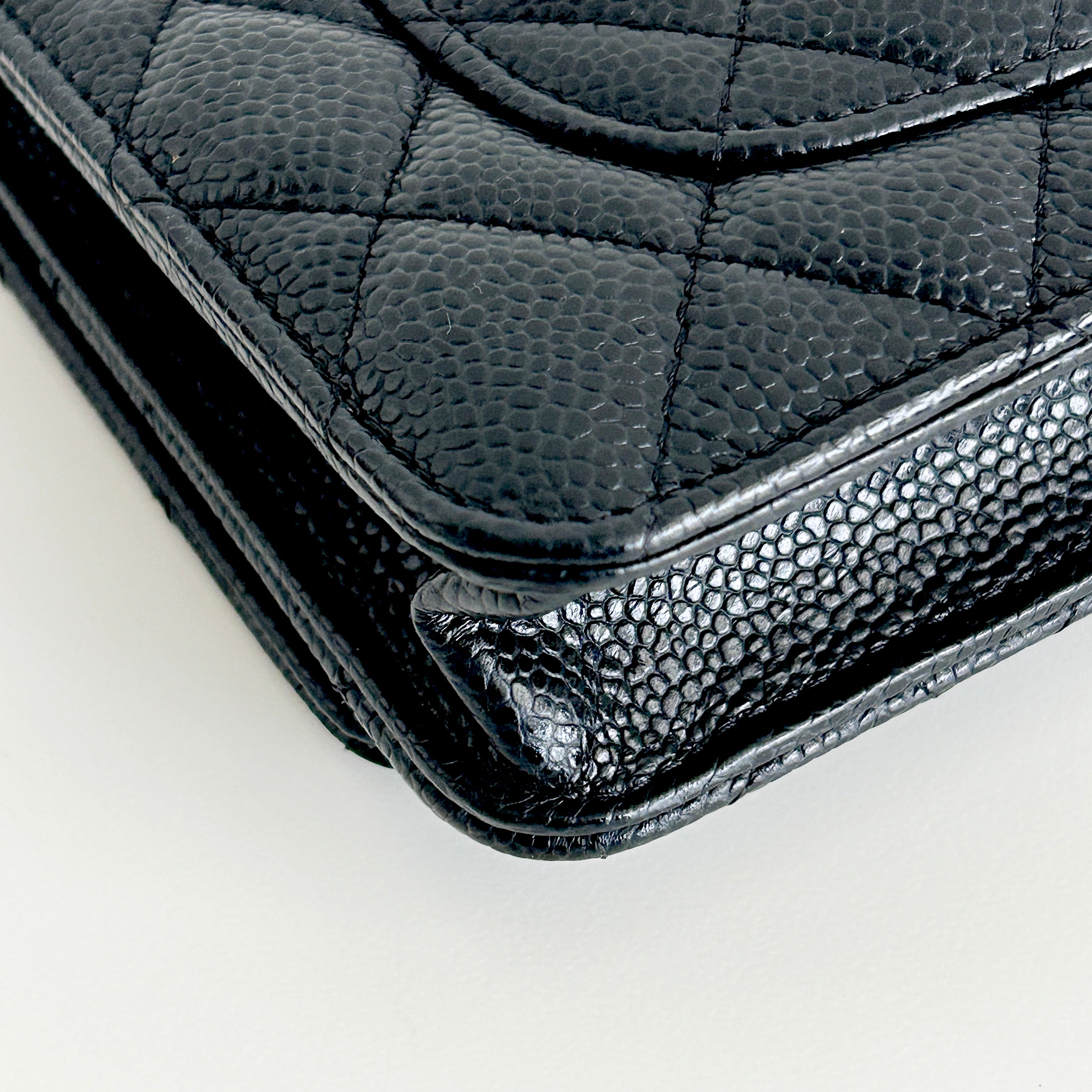 Black Quilted Caviar Leather Classic Wallet on Chain Bag w/GHW