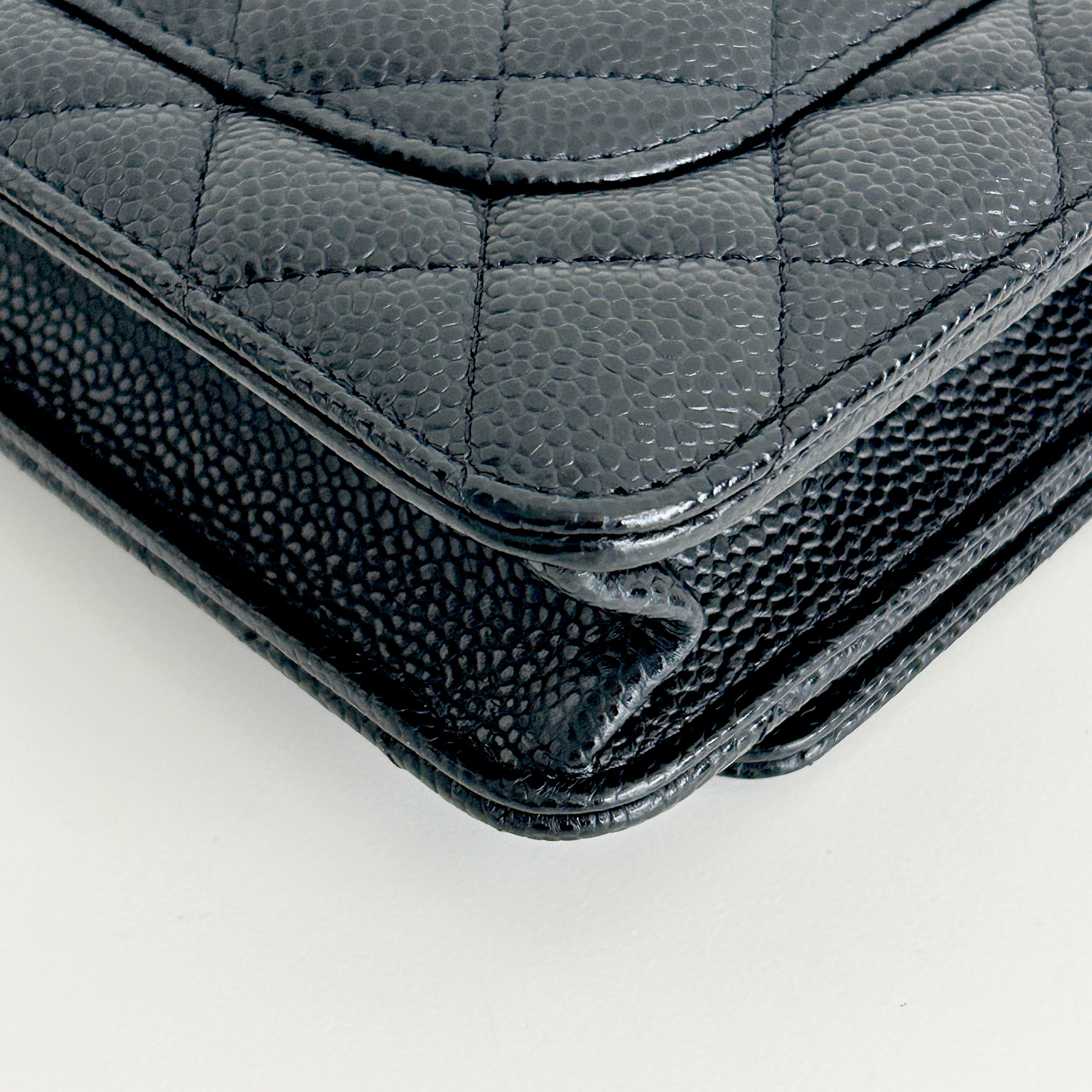 Black Quilted Caviar Leather Classic Wallet on Chain Bag w/GHW