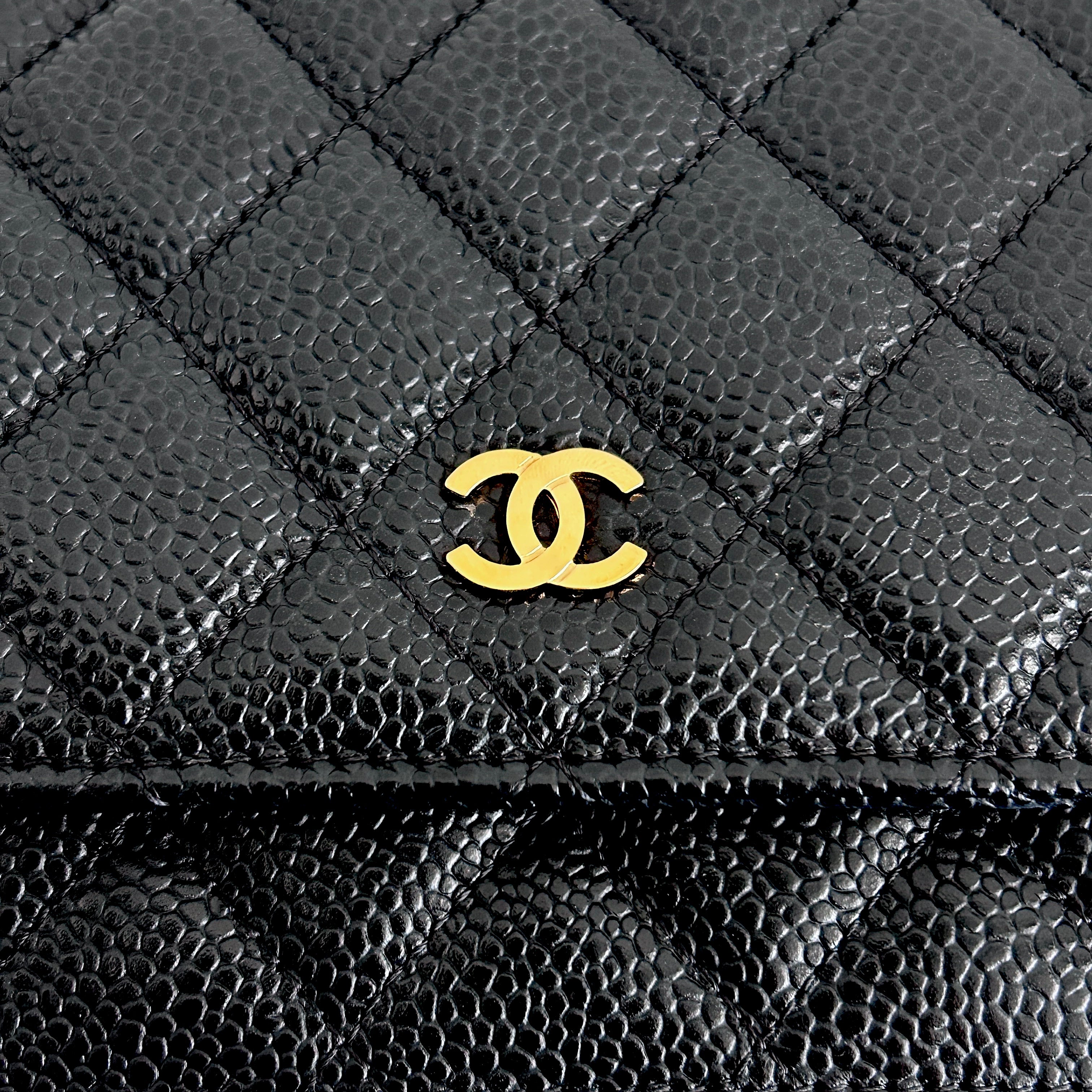 Black Quilted Caviar Leather Classic Wallet on Chain Bag w/GHW