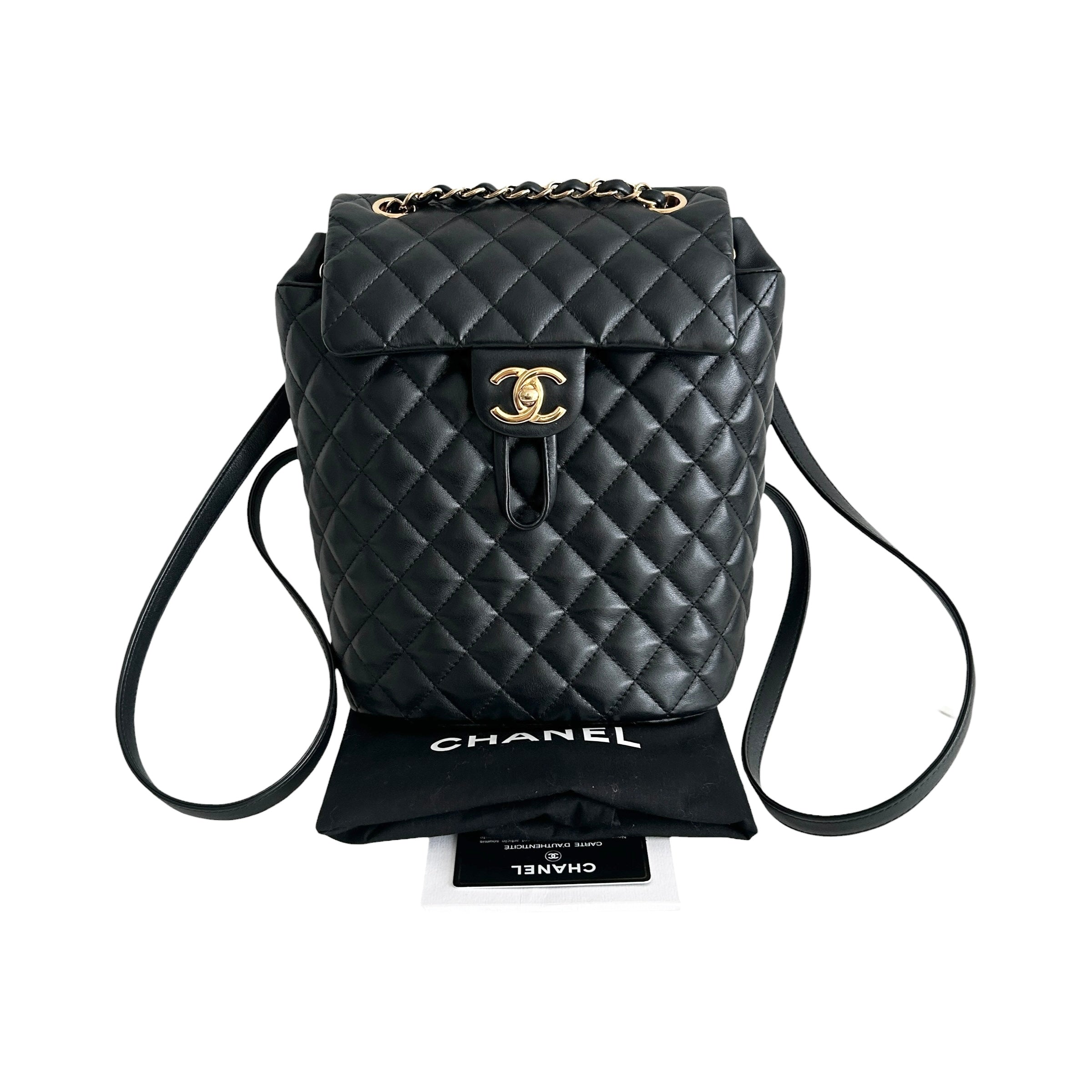 Black Quilted Calfskin Leather Urban Spirt Backpack Bag w/GHW