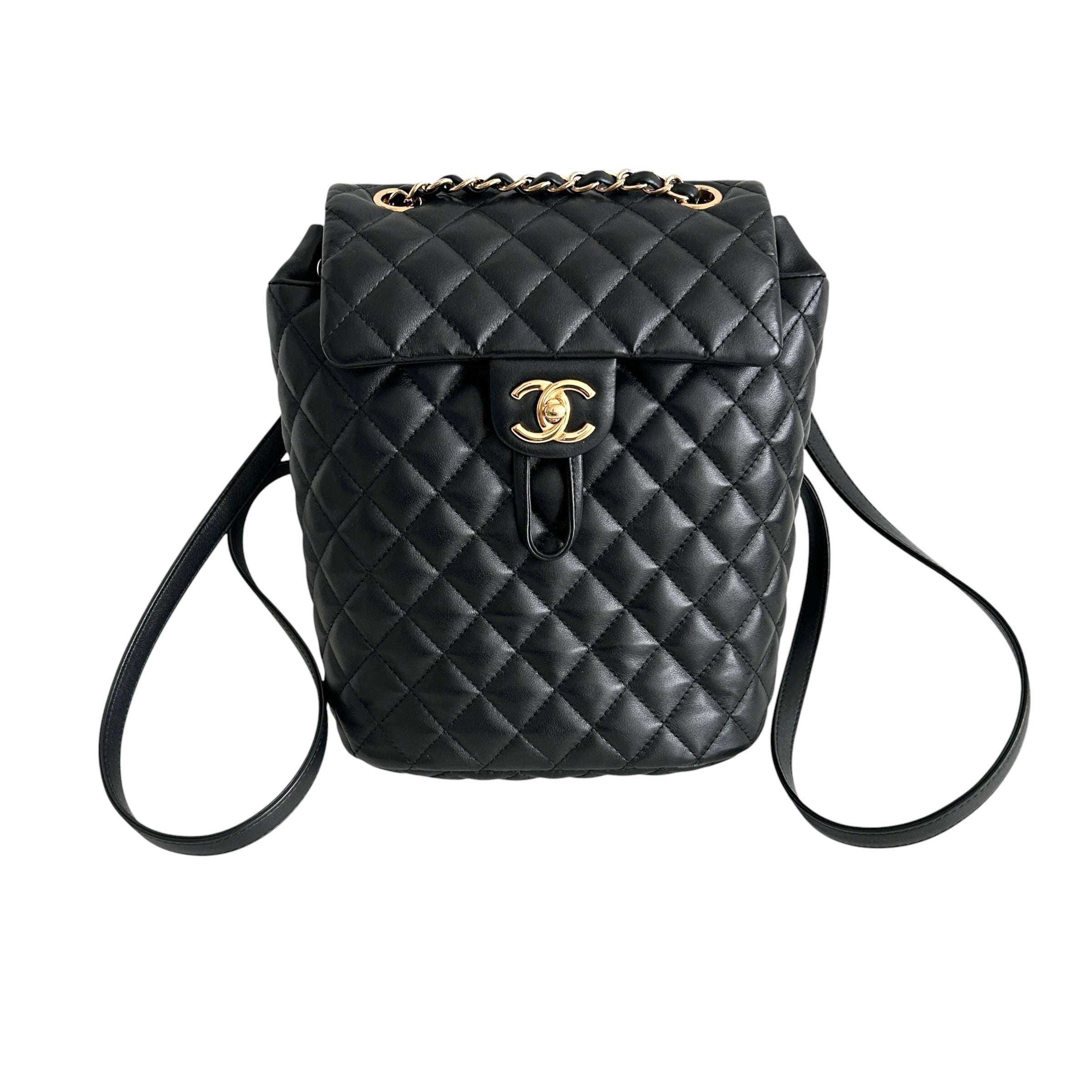 Black Quilted Calfskin Leather Urban Spirt Backpack Bag w/GHW