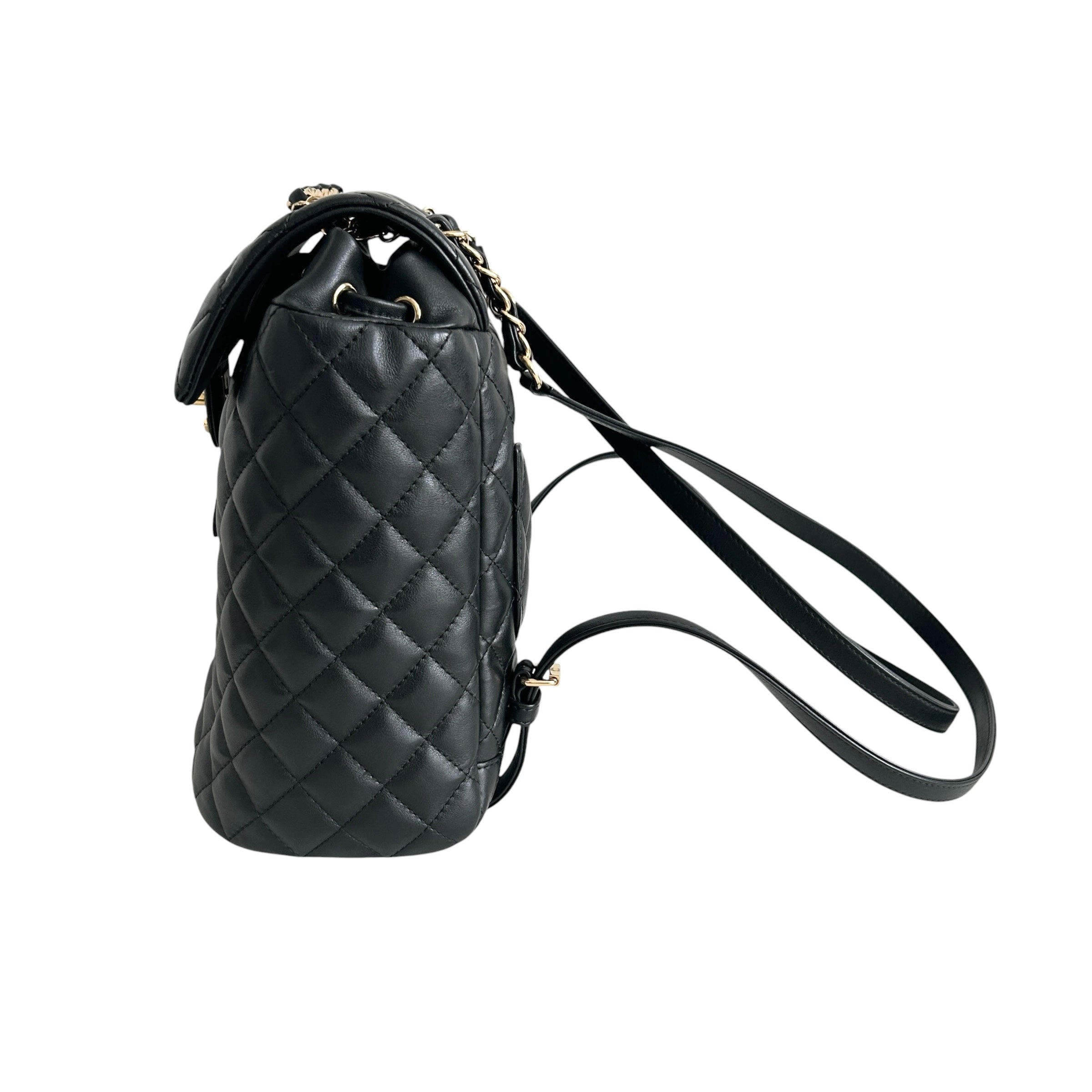Black Quilted Calfskin Leather Urban Spirt Backpack Bag w/GHW