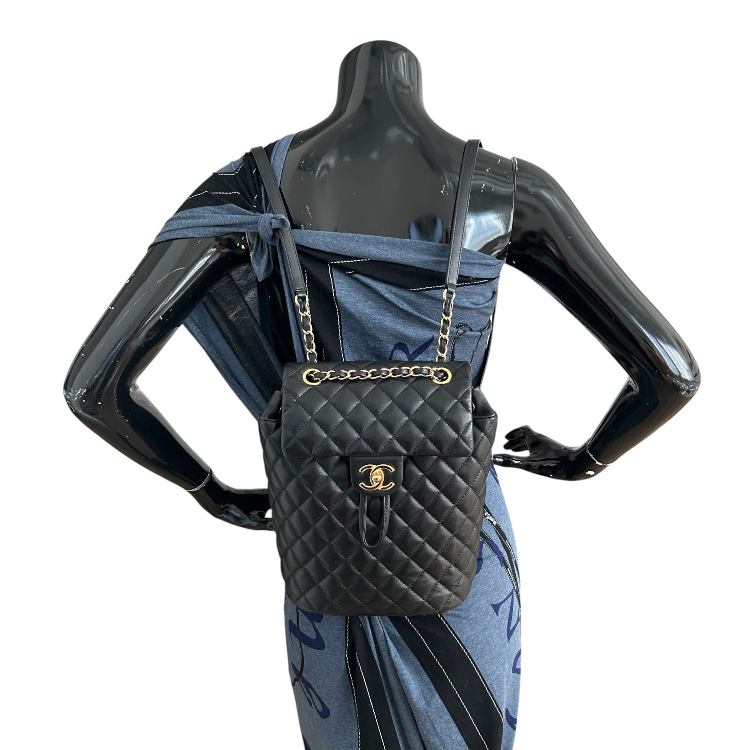 Black Quilted Calfskin Leather Urban Spirt Backpack Bag w/GHW