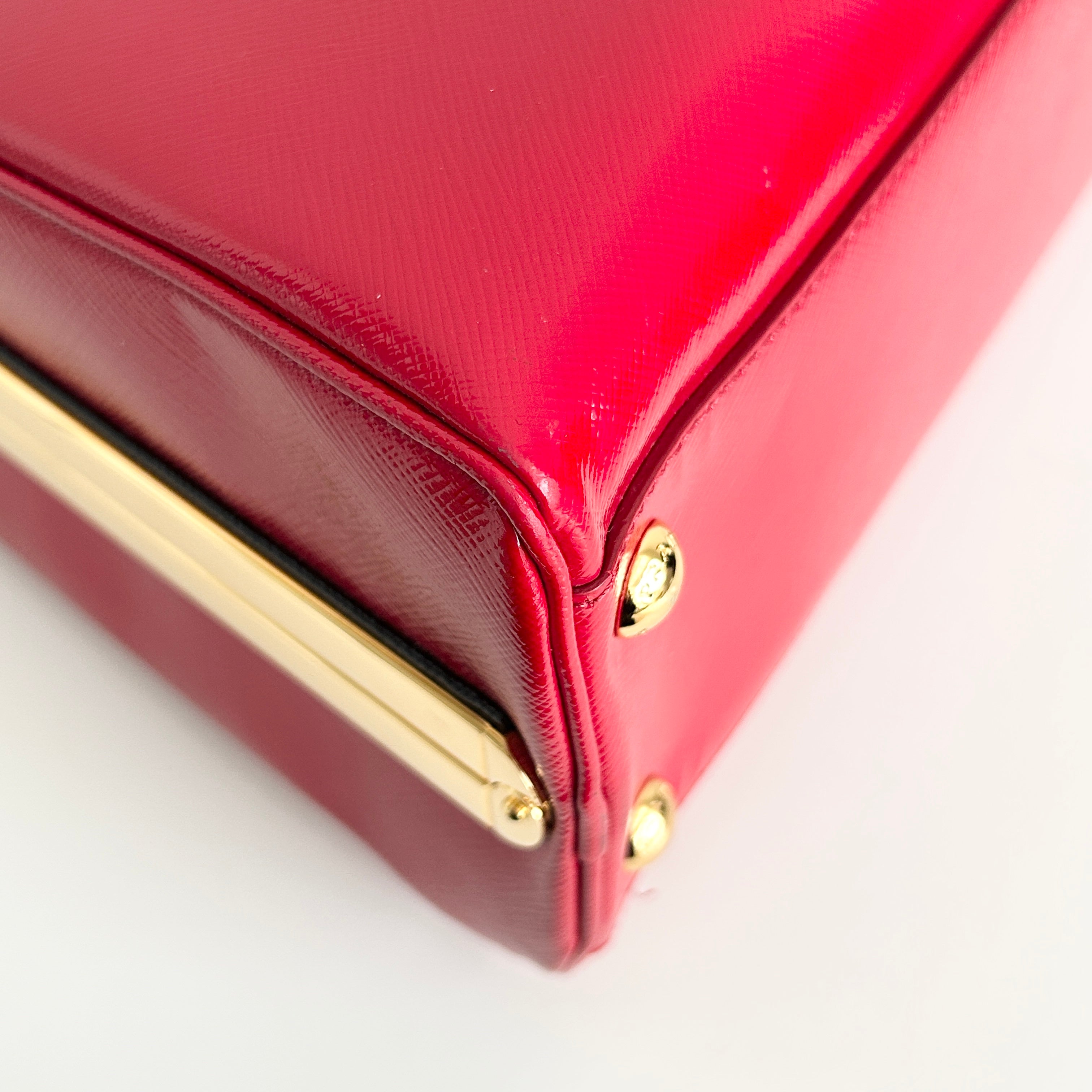 Rosso Saffiano Vernice Leather Frame Top Bag