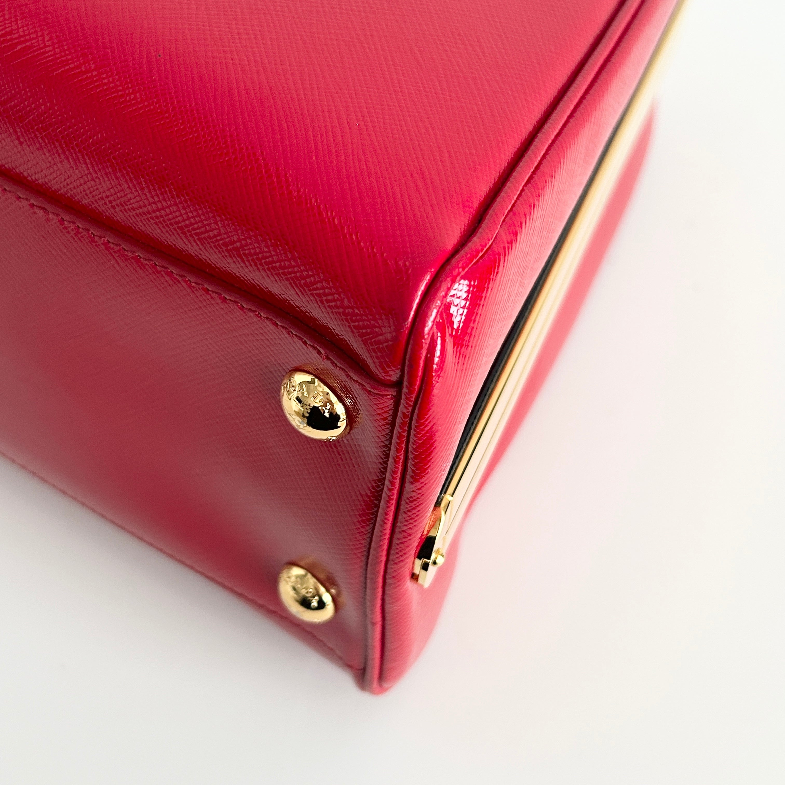 Rosso Saffiano Vernice Leather Frame Top Bag