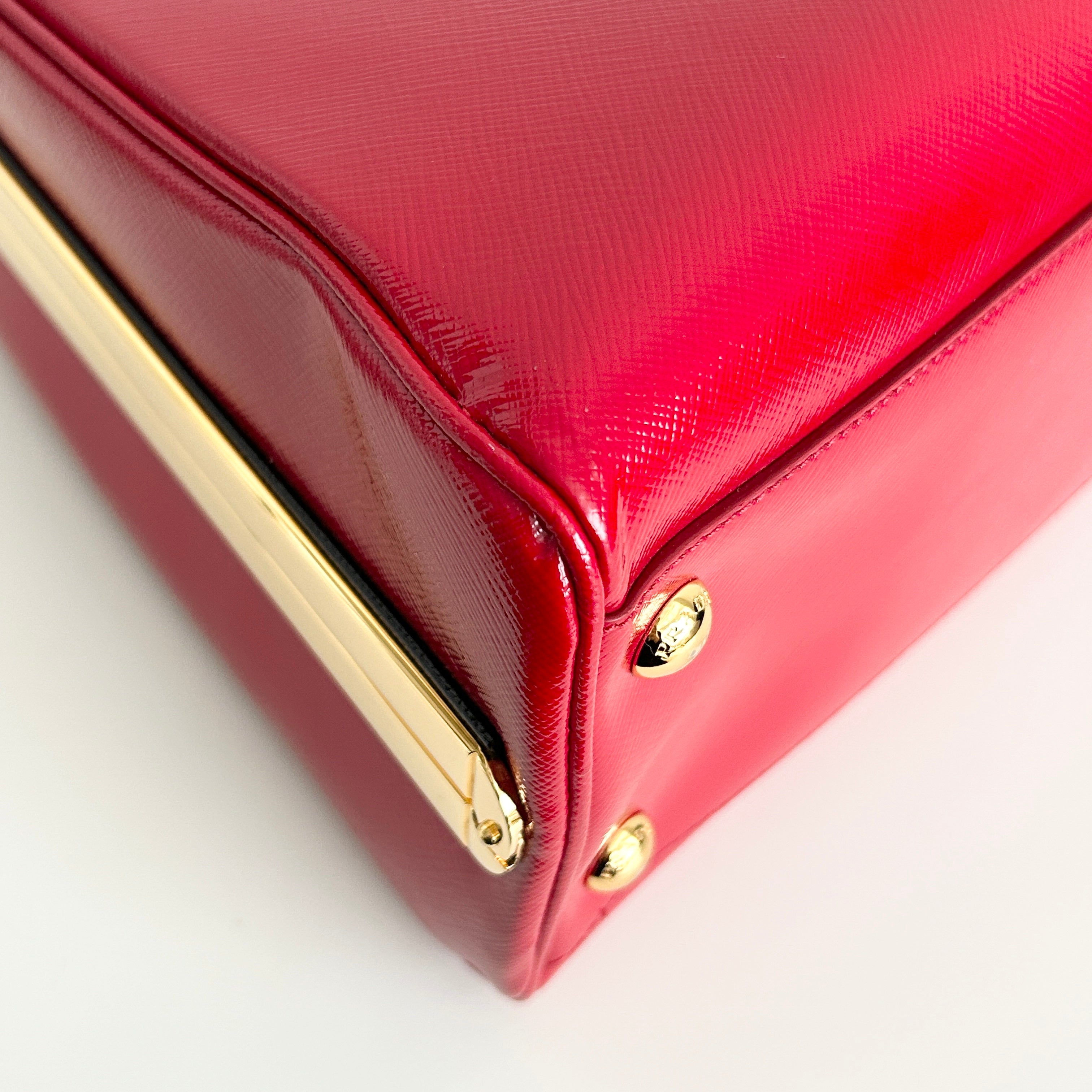 Rosso Saffiano Vernice Leather Frame Top Bag
