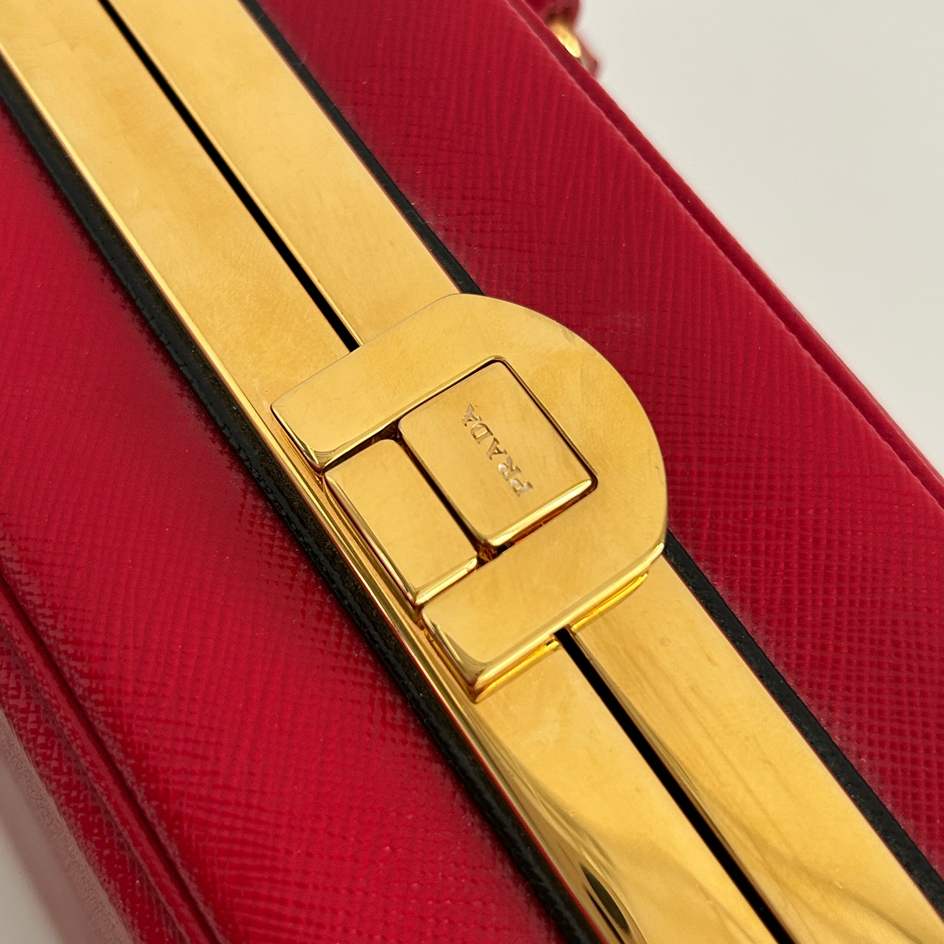 Rosso Saffiano Vernice Leather Frame Top Bag