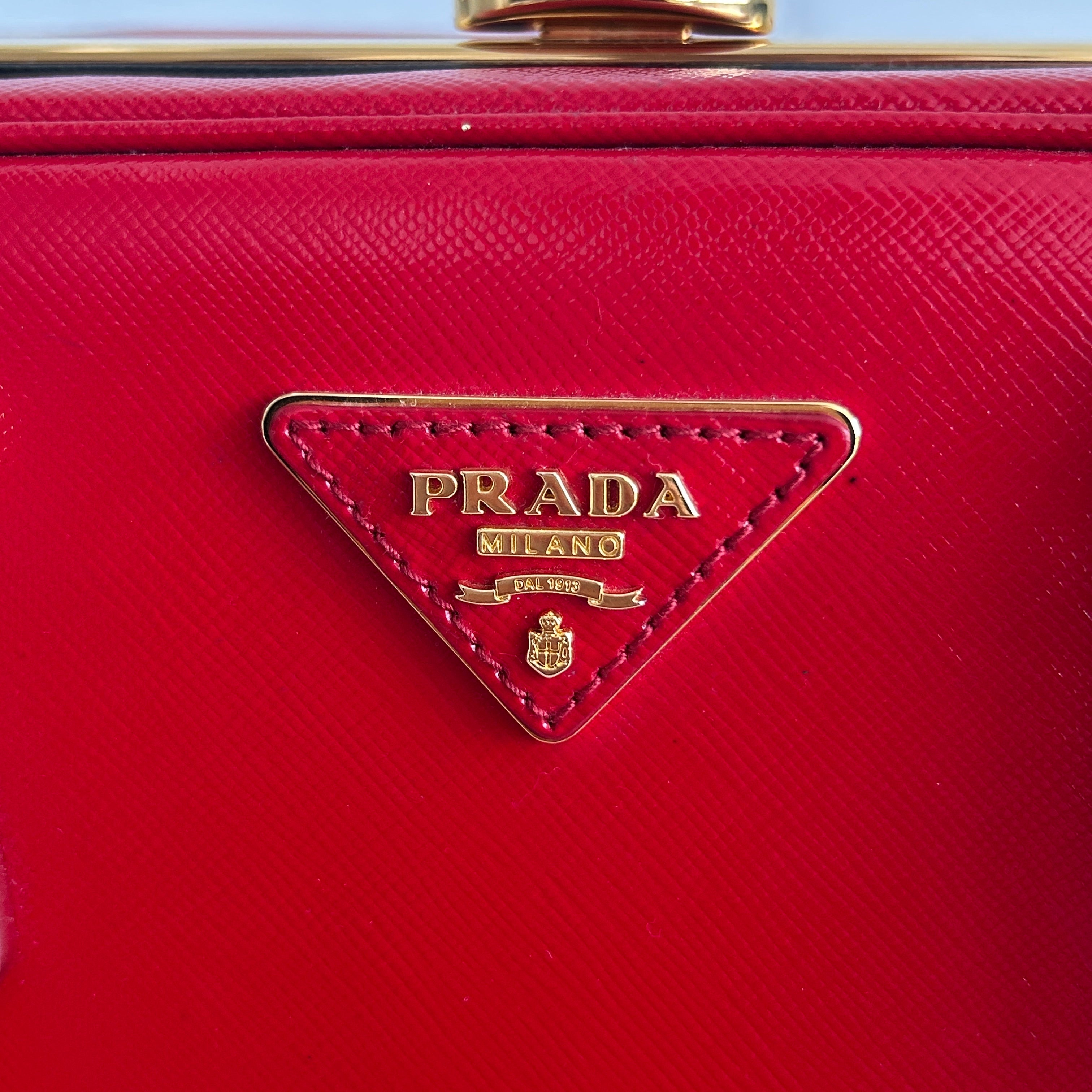 Rosso Saffiano Vernice Leather Frame Top Bag
