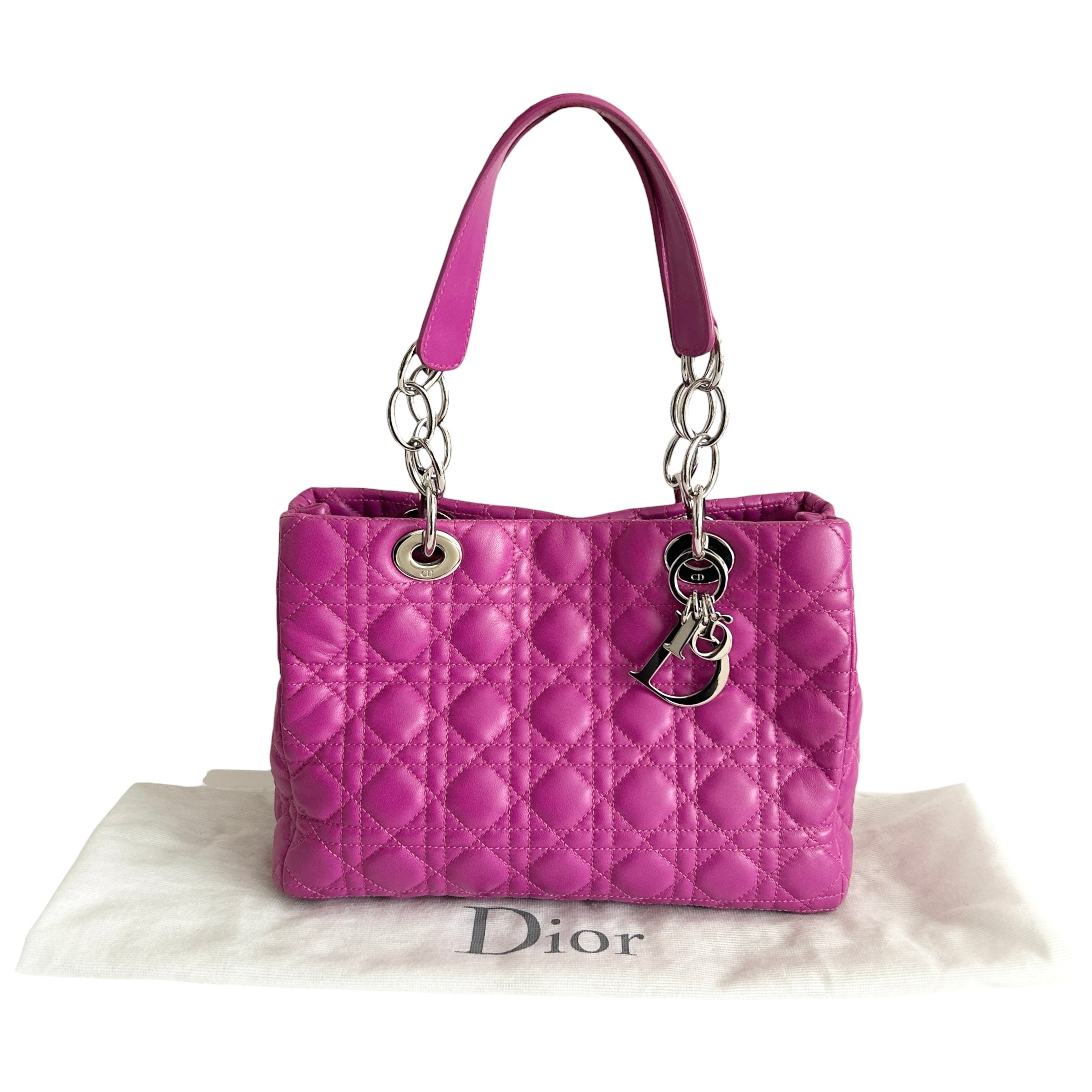 Rose Sorbet Cannage Quilted Lambskin Leather Small Dior Soft Tote Bag