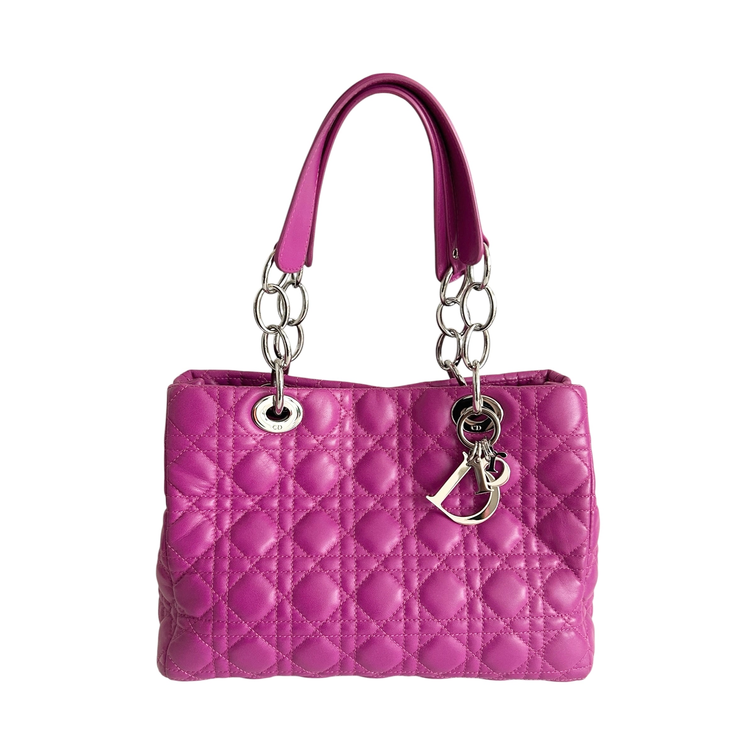 Rose Sorbet Cannage Quilted Lambskin Leather Small Dior Soft Tote Bag
