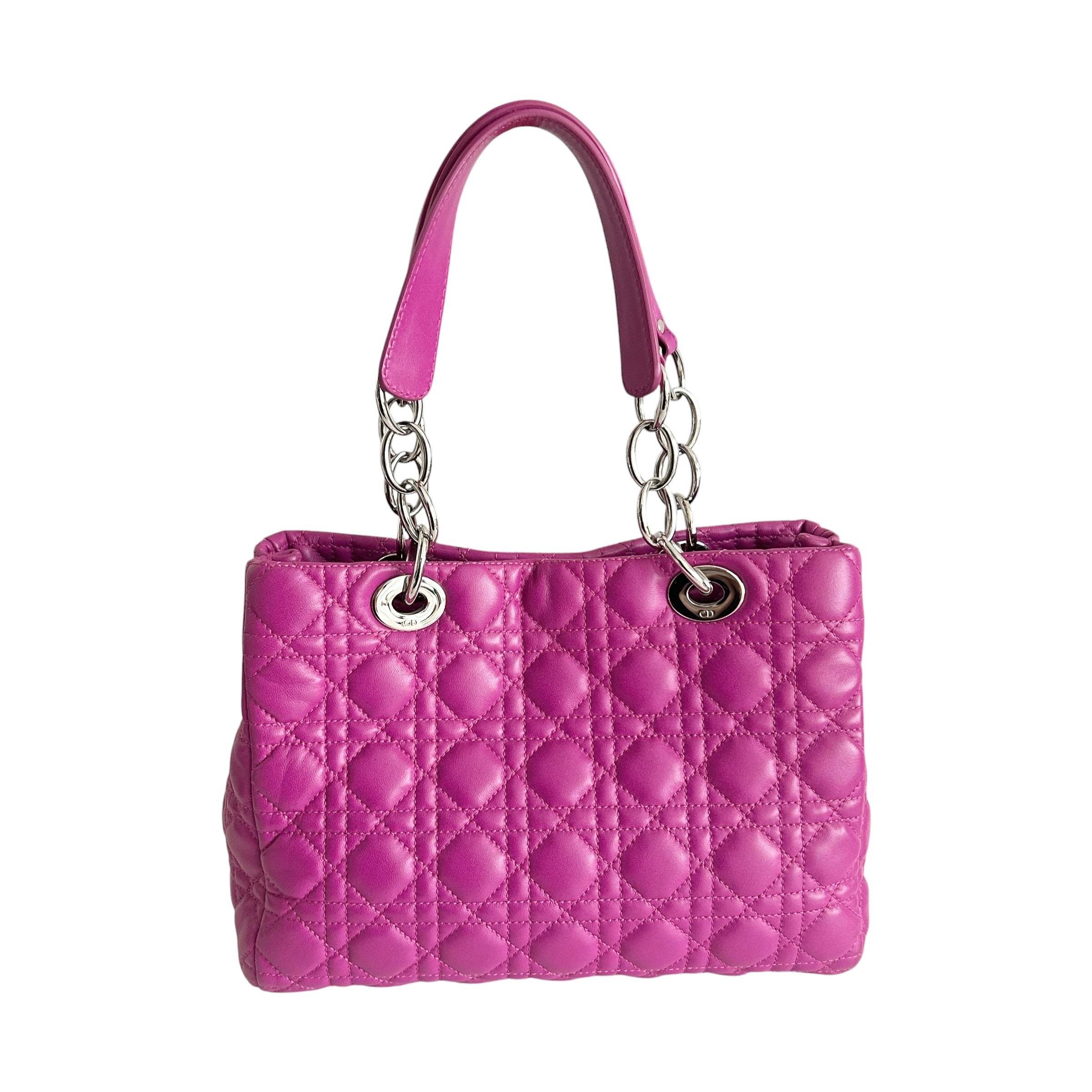Rose Sorbet Cannage Quilted Lambskin Leather Small Dior Soft Tote Bag