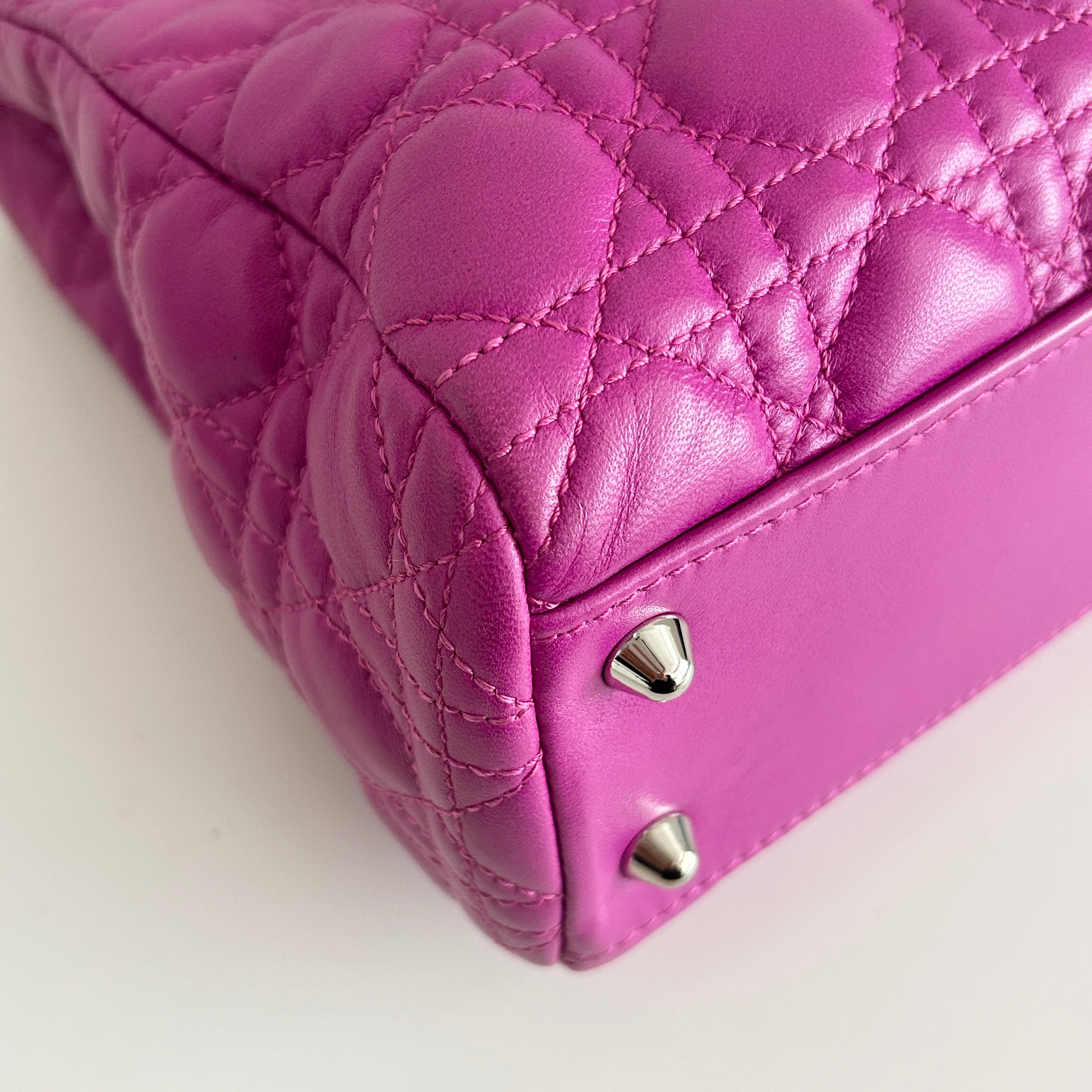 Rose Sorbet Cannage Quilted Lambskin Leather Small Dior Soft Tote Bag