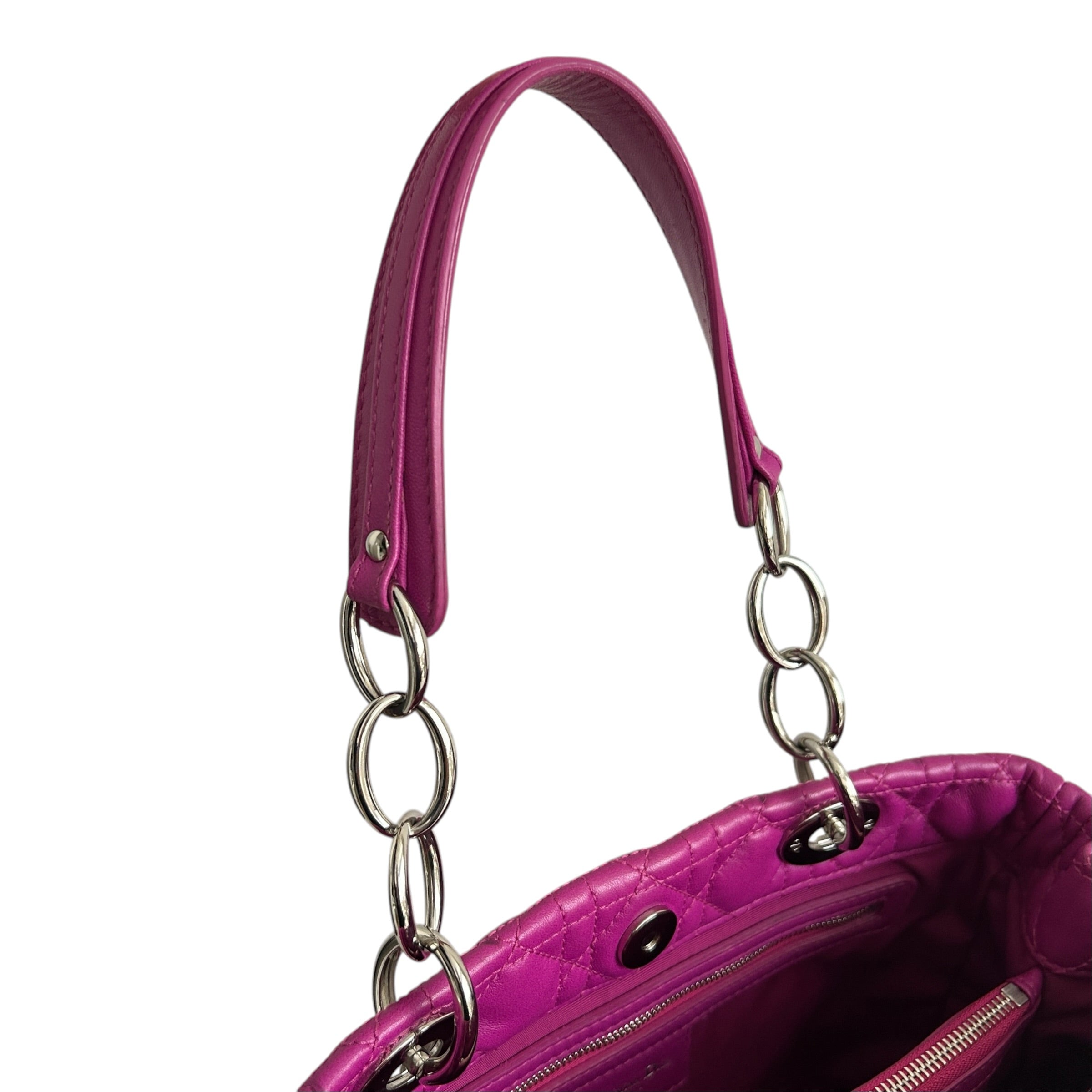 Rose Sorbet Cannage Quilted Lambskin Leather Small Dior Soft Tote Bag