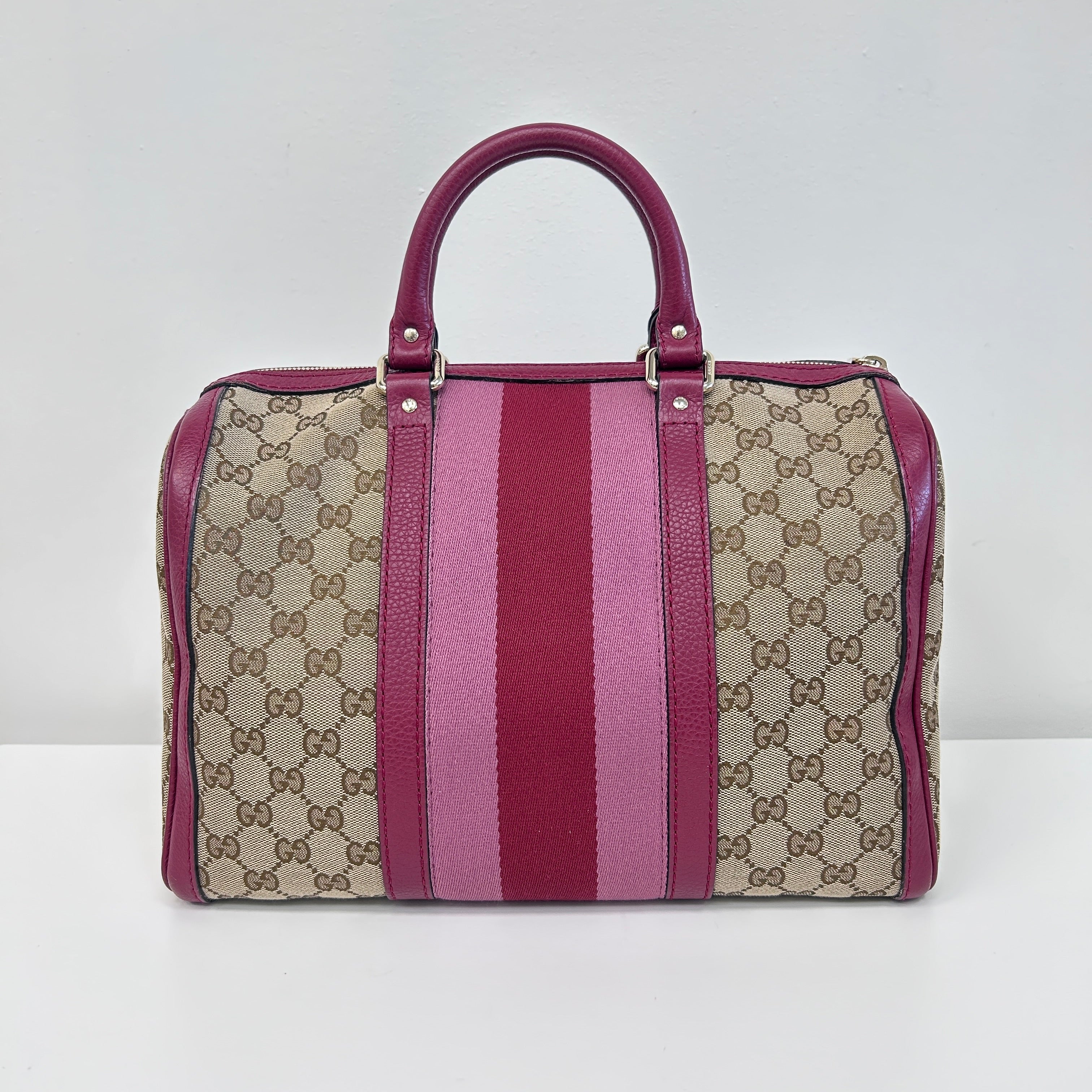 Red/Pink/GG Canvas Web Medium Joy Boston Bag