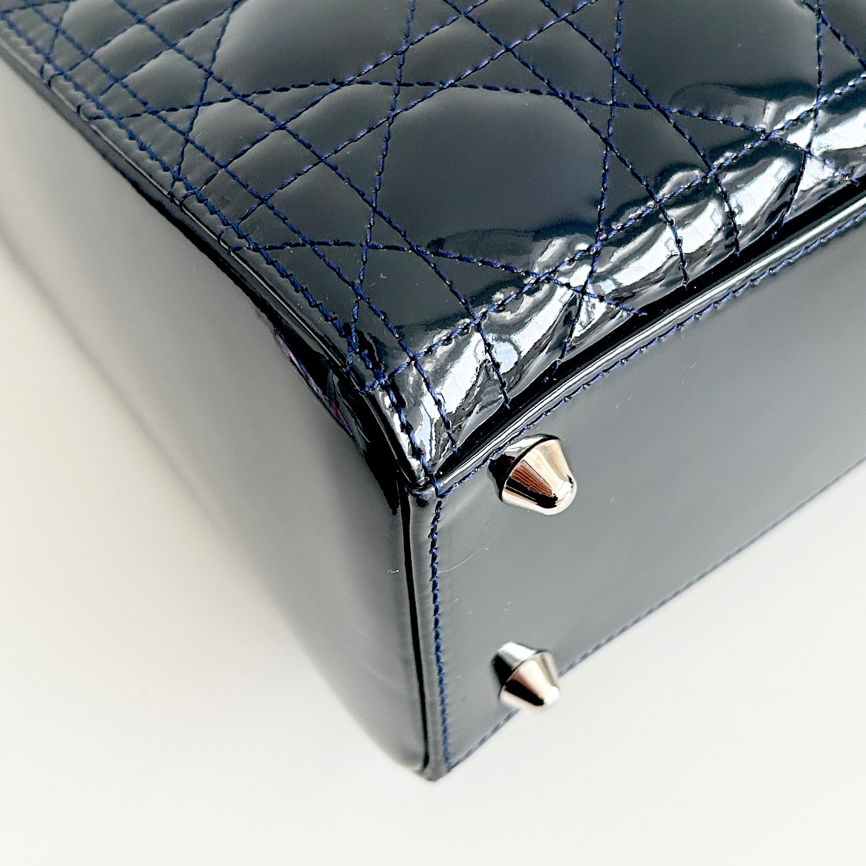 Navy Lady Dior Cannage Patent Leather Large Tote Bag