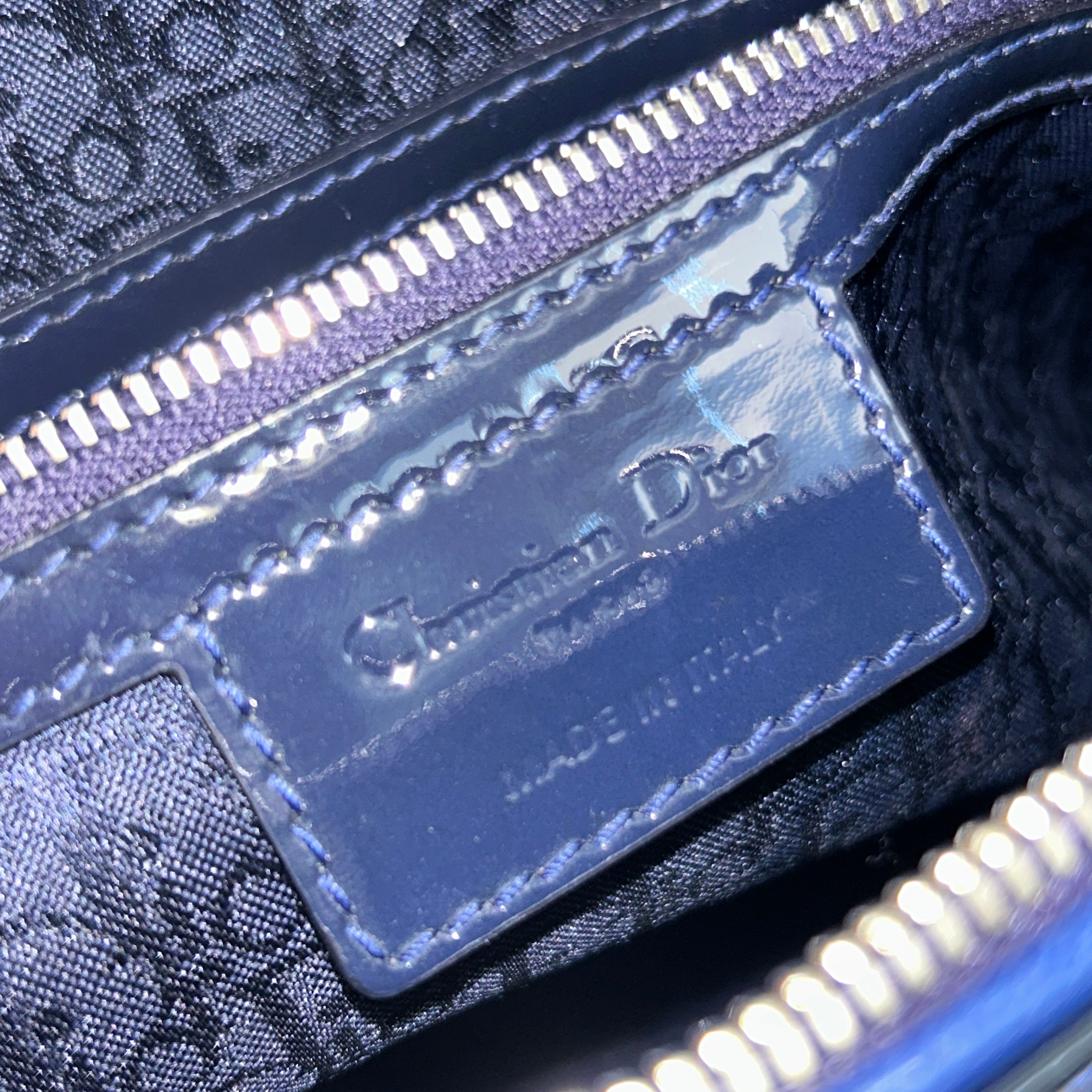 Navy Lady Dior Cannage Patent Leather Large Tote Bag