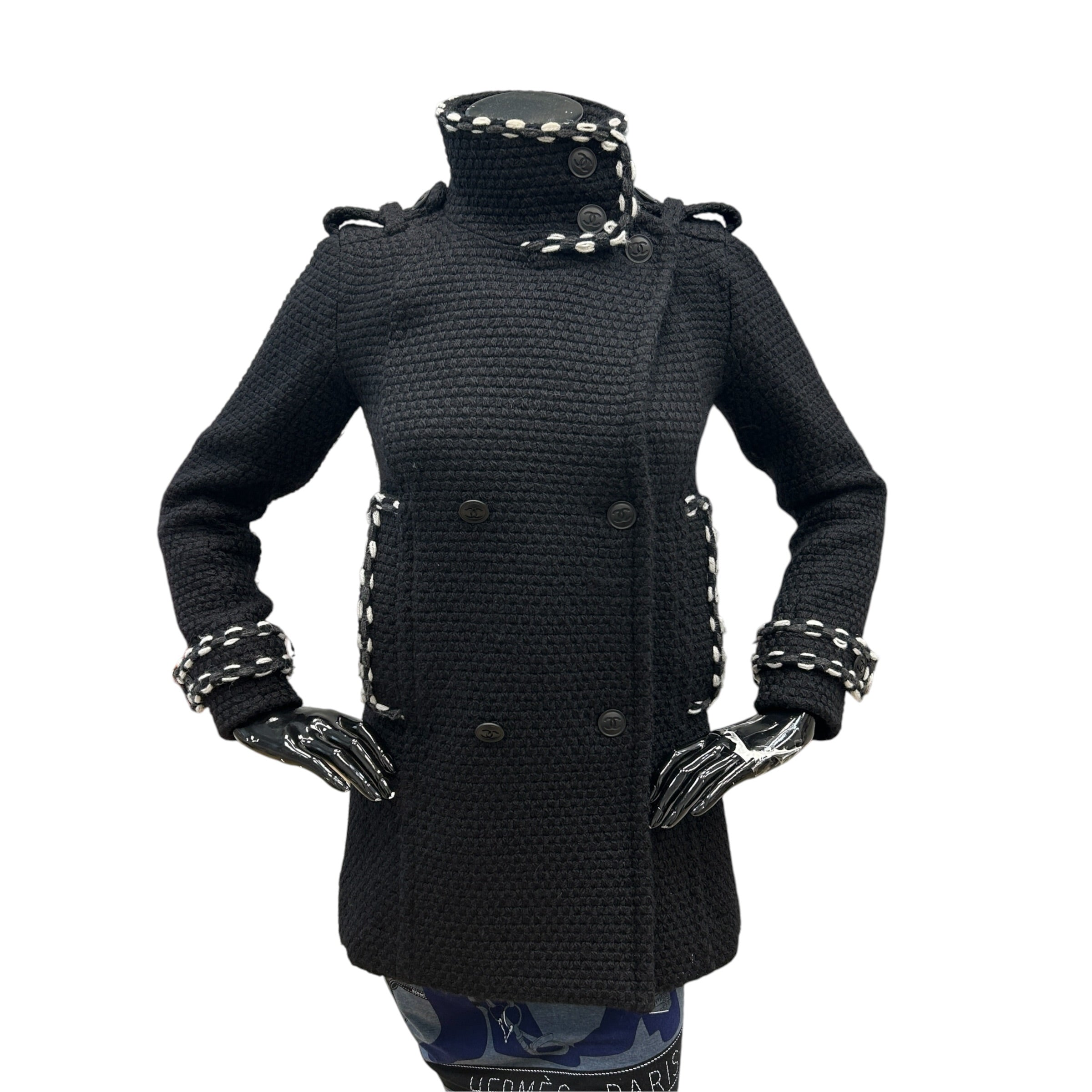 Vintage Black Tweed Wool Knit Coat