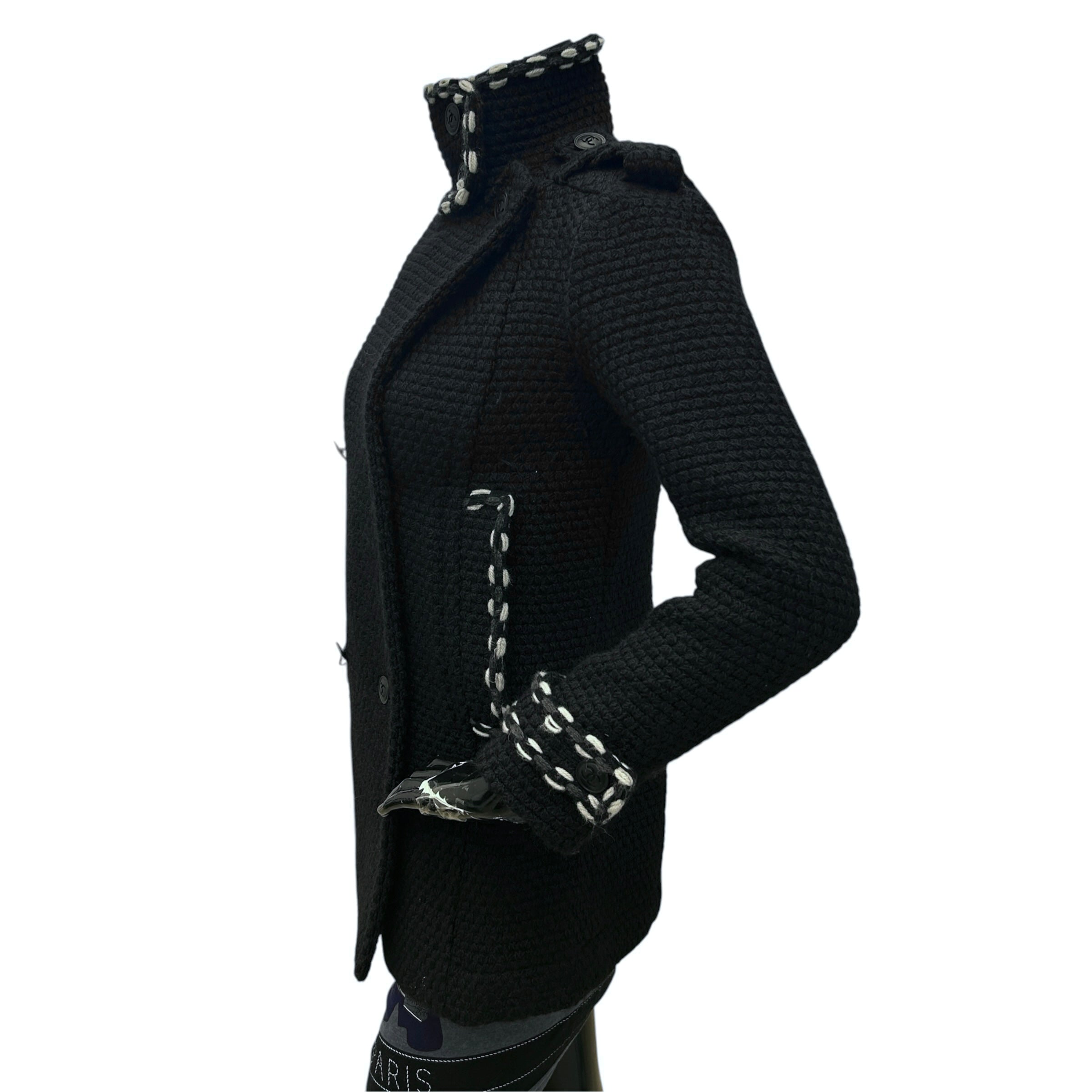 Vintage Black Tweed Wool Knit Coat