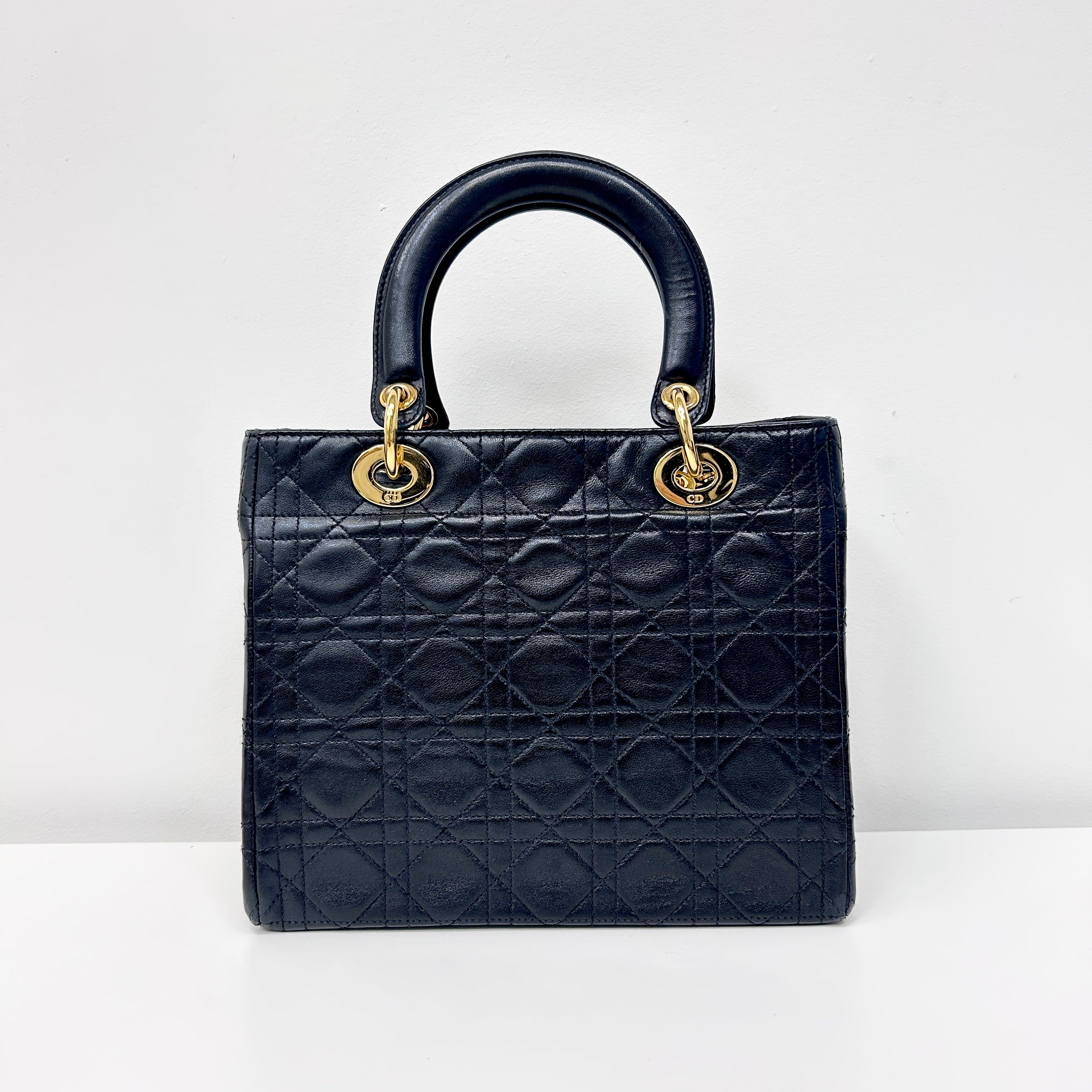 Vintage Black Quilted Leather Medium Lady Dior w/GHW