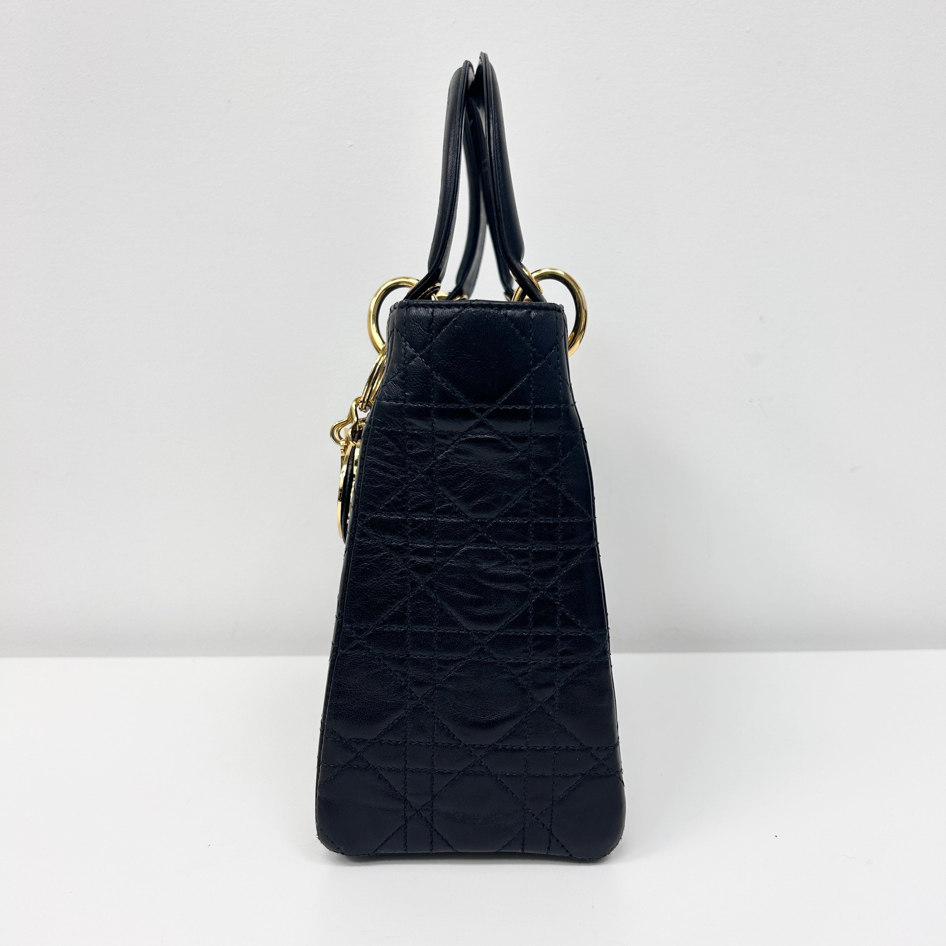 Vintage Black Quilted Leather Medium Lady Dior w/GHW