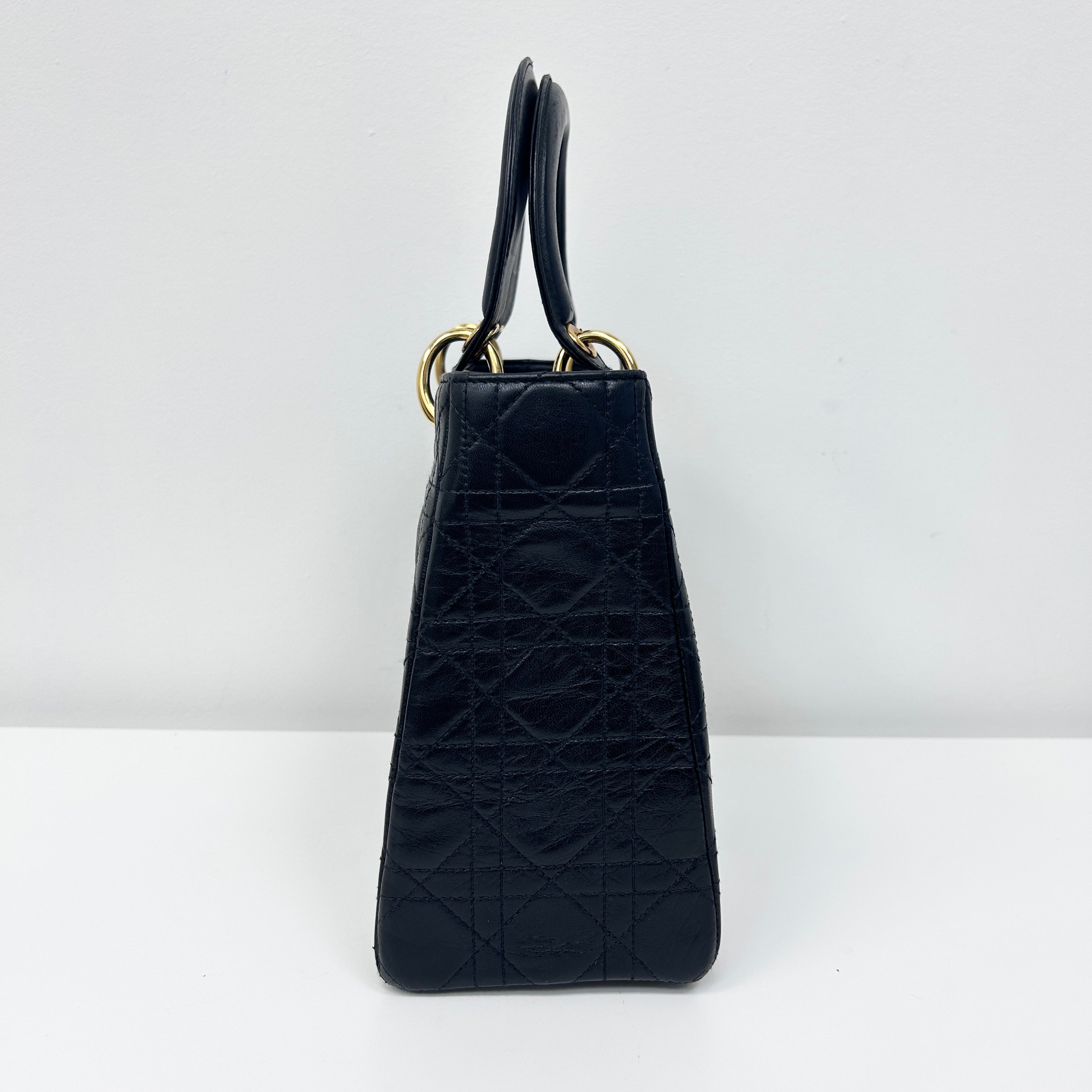 Vintage Black Quilted Leather Medium Lady Dior w/GHW