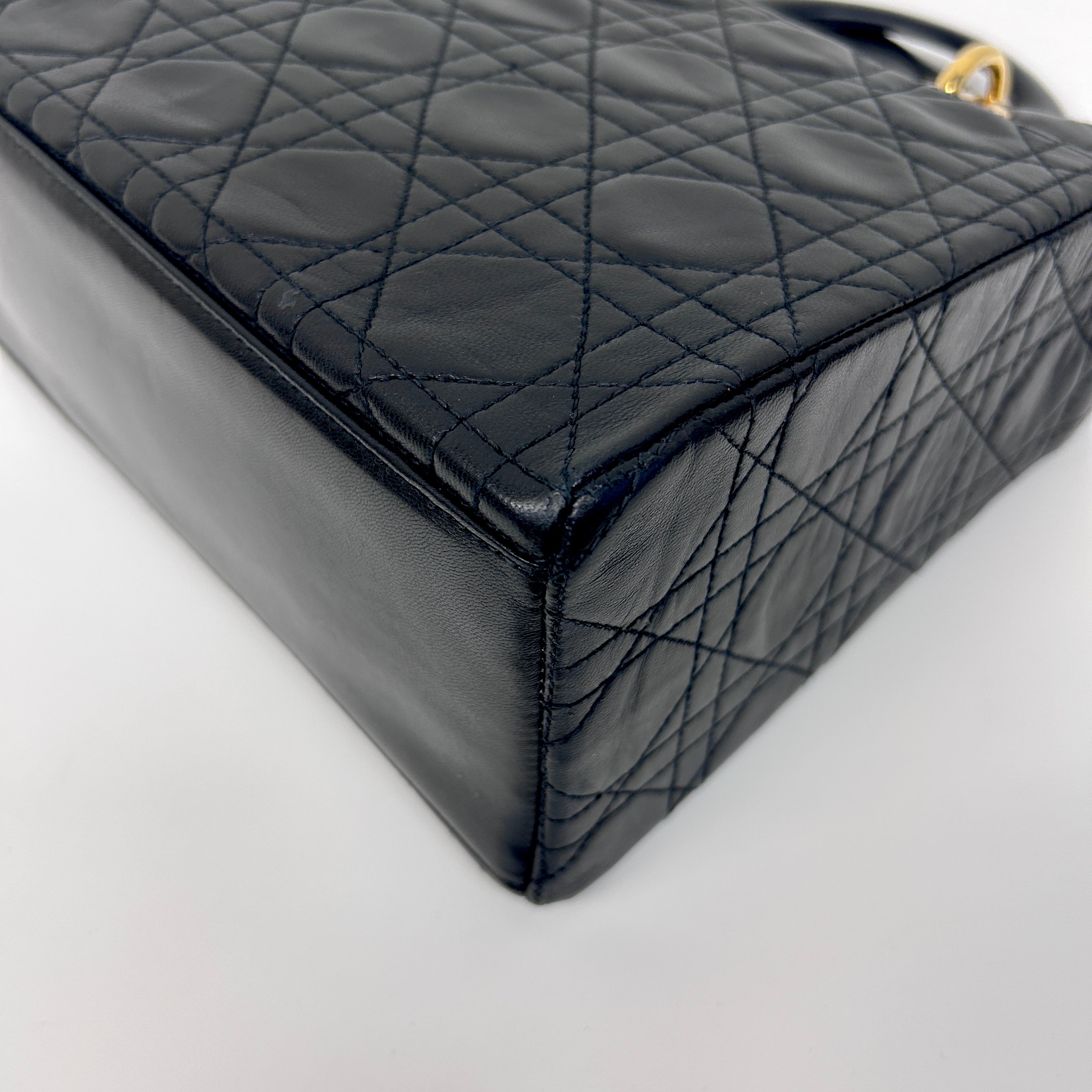 Vintage Black Quilted Leather Medium Lady Dior w/GHW