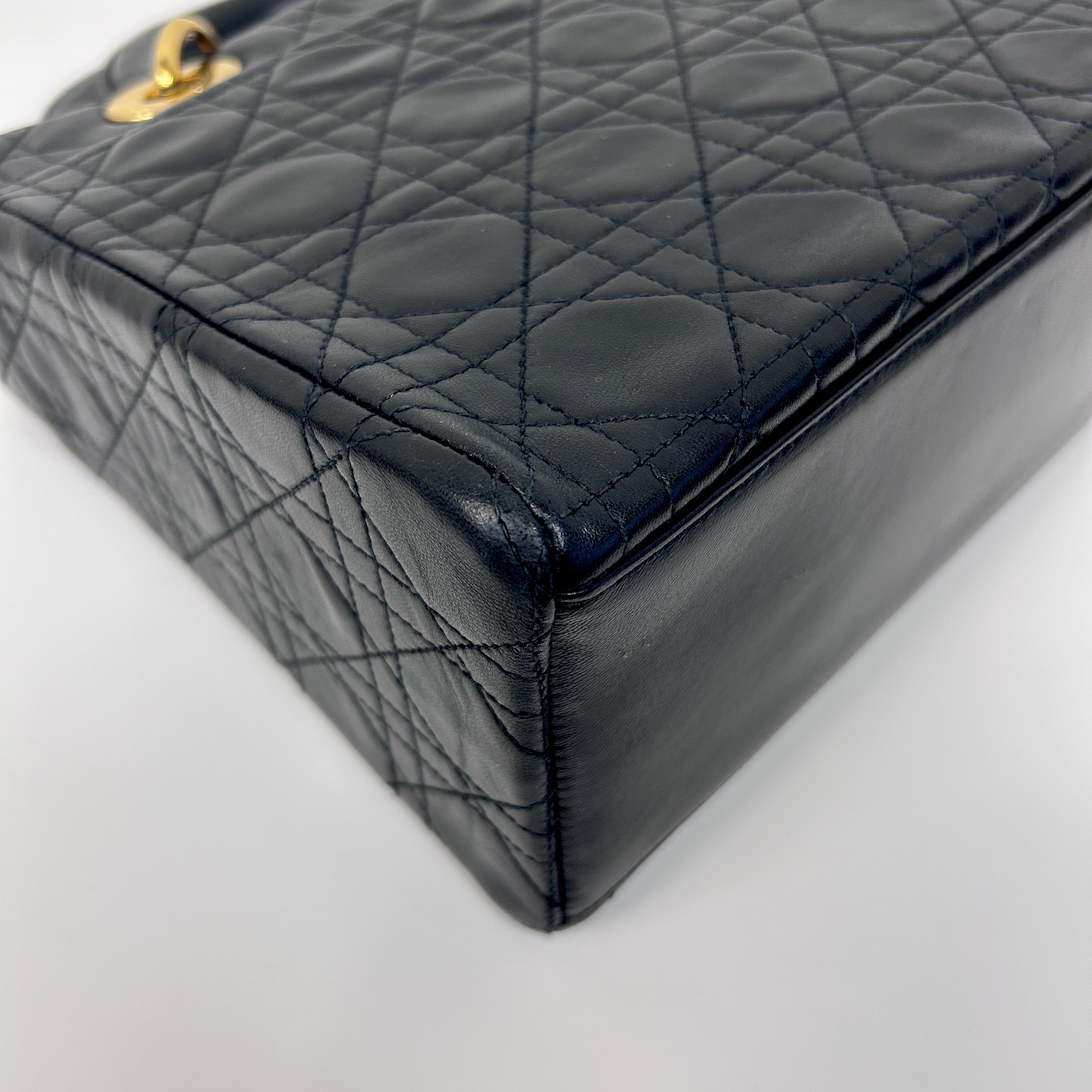 Vintage Black Quilted Leather Medium Lady Dior w/GHW