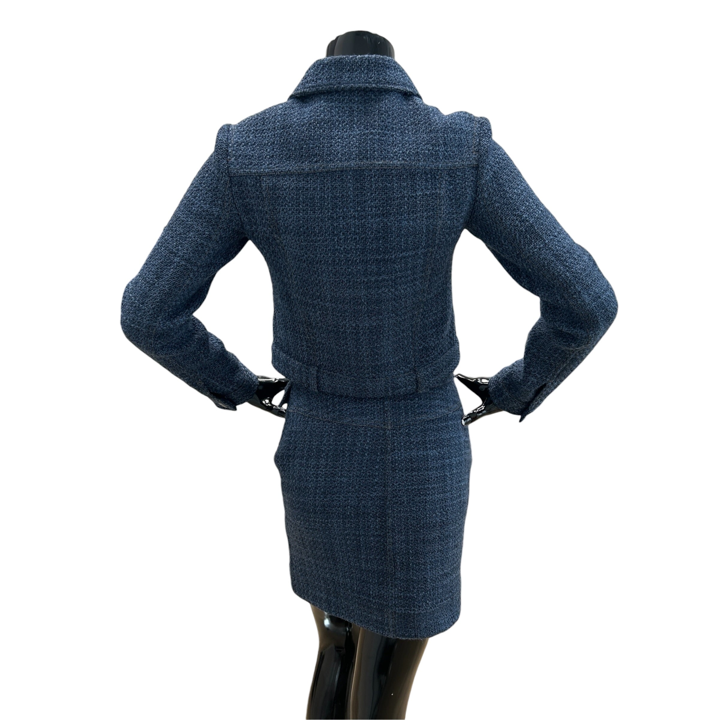 CC Button Blue Tweed Jacket & Skirt Set
