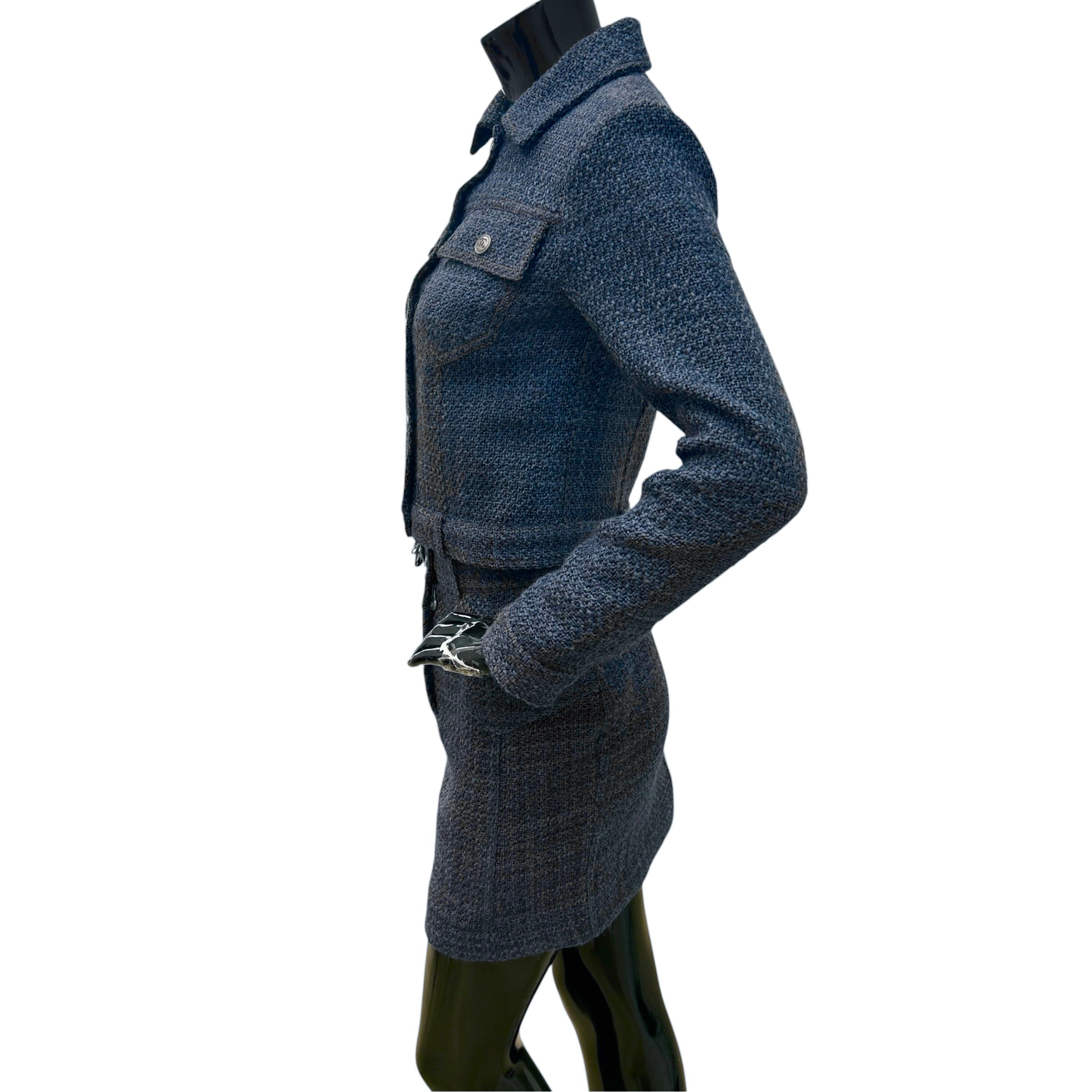 CC Button Blue Tweed Jacket & Skirt Set