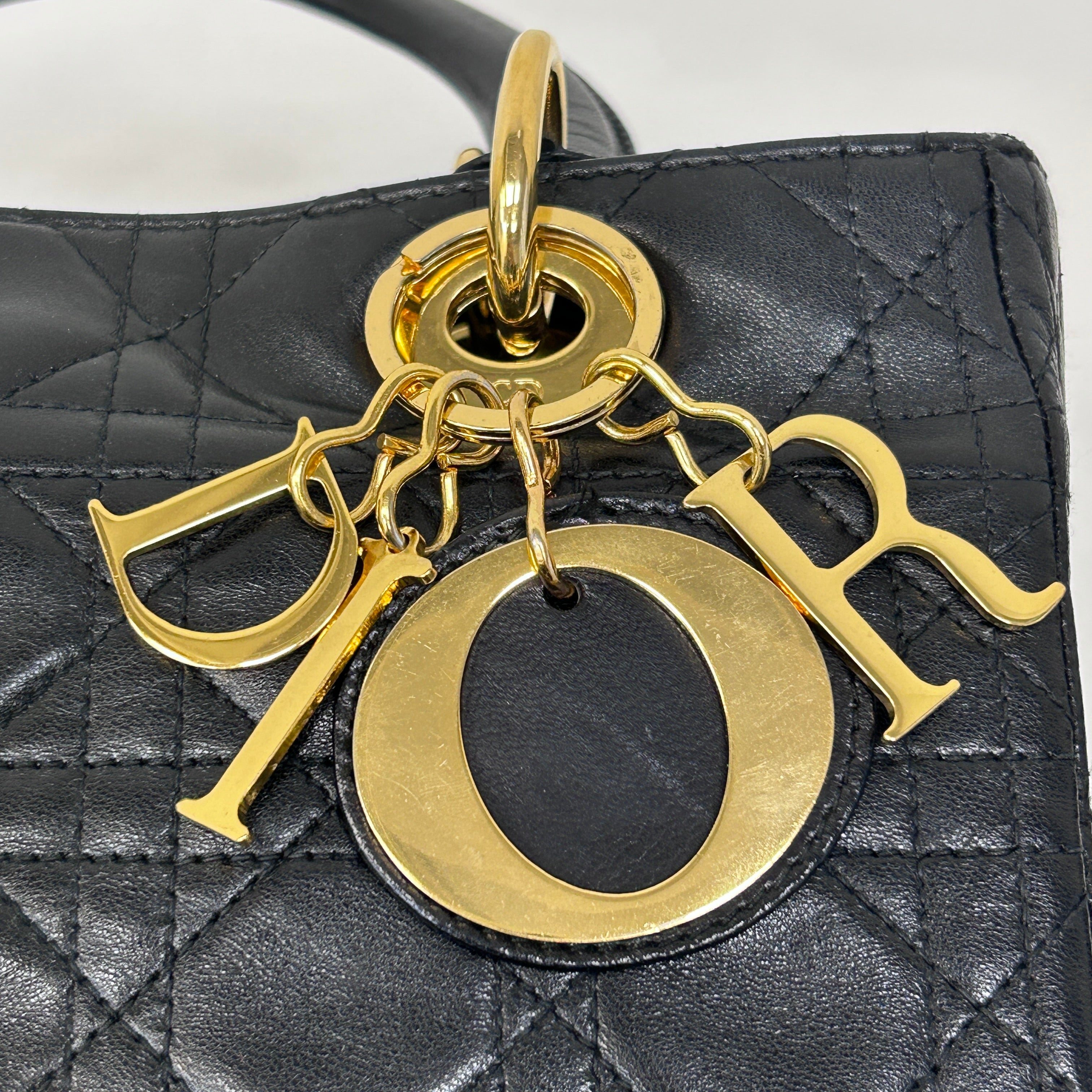 Vintage Black Quilted Leather Medium Lady Dior w/GHW