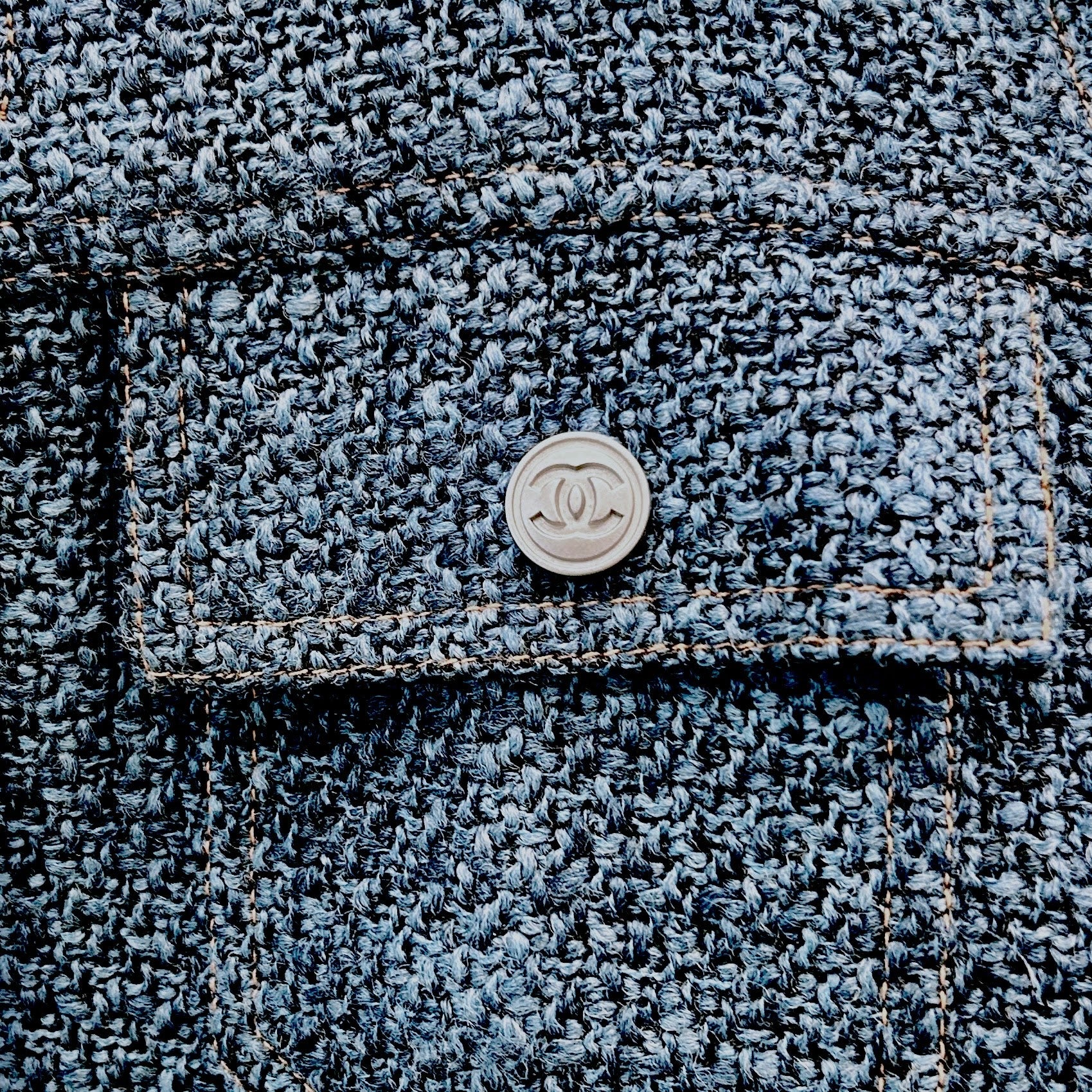 CC Button Blue Tweed Jacket & Skirt Set
