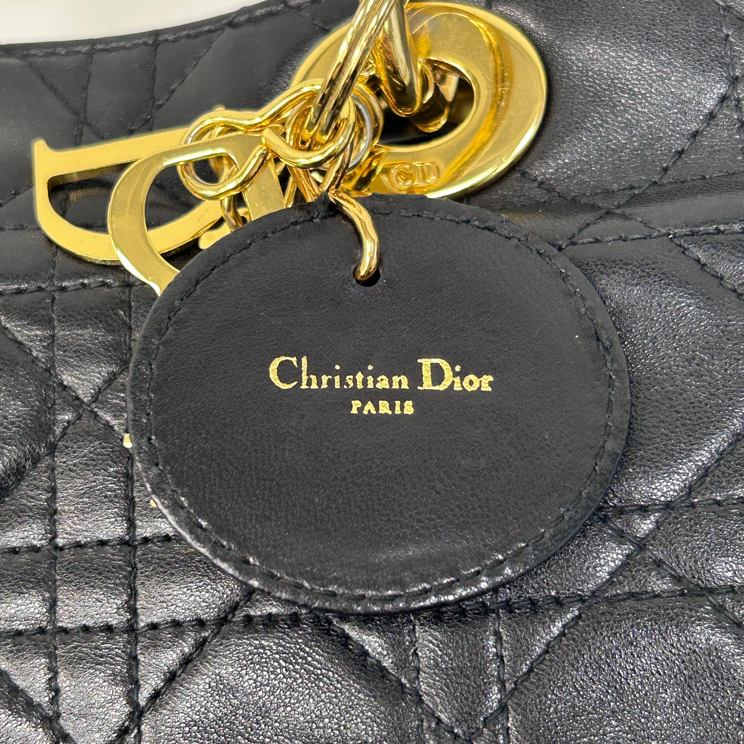 Vintage Black Quilted Leather Medium Lady Dior w/GHW