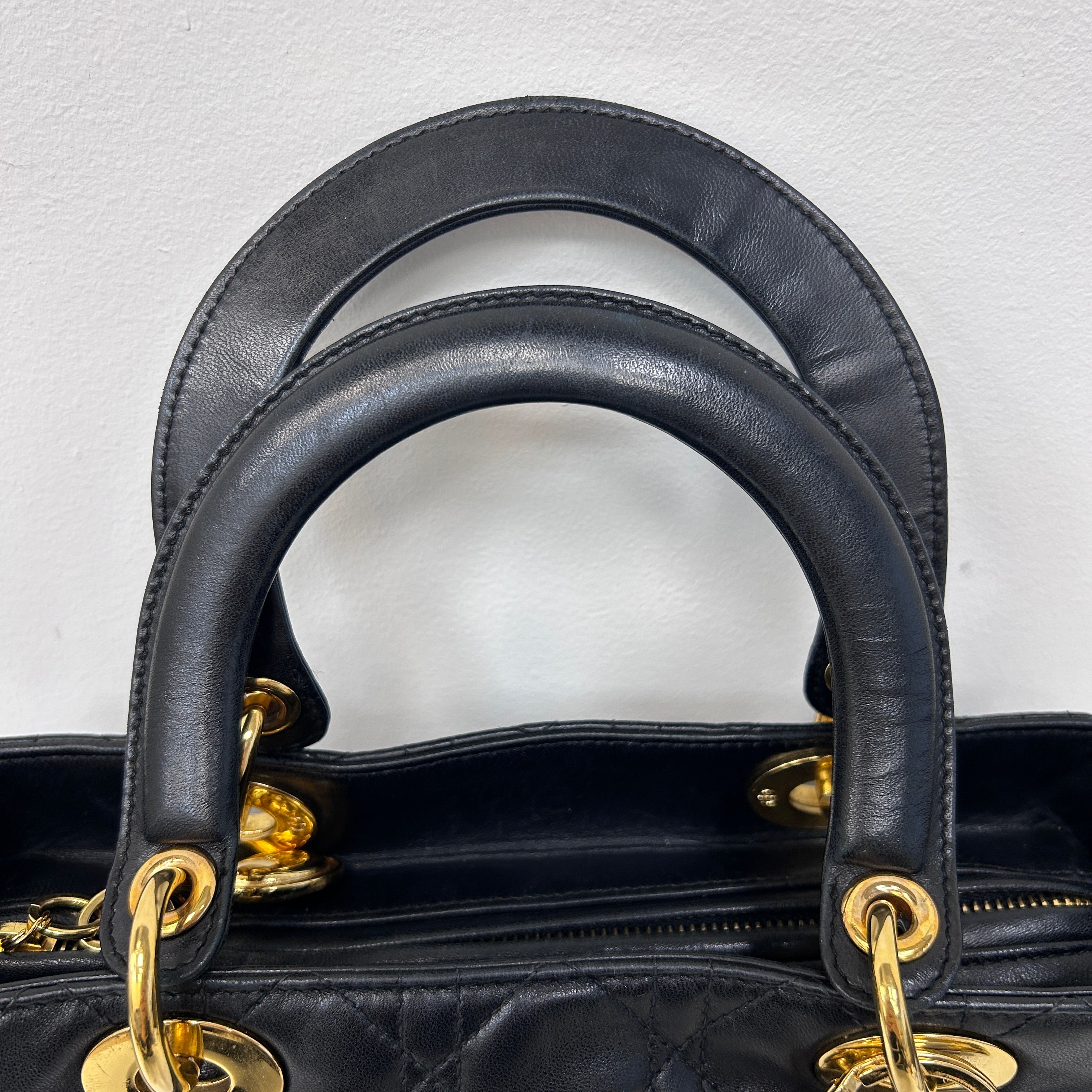 Vintage Black Quilted Leather Medium Lady Dior w/GHW