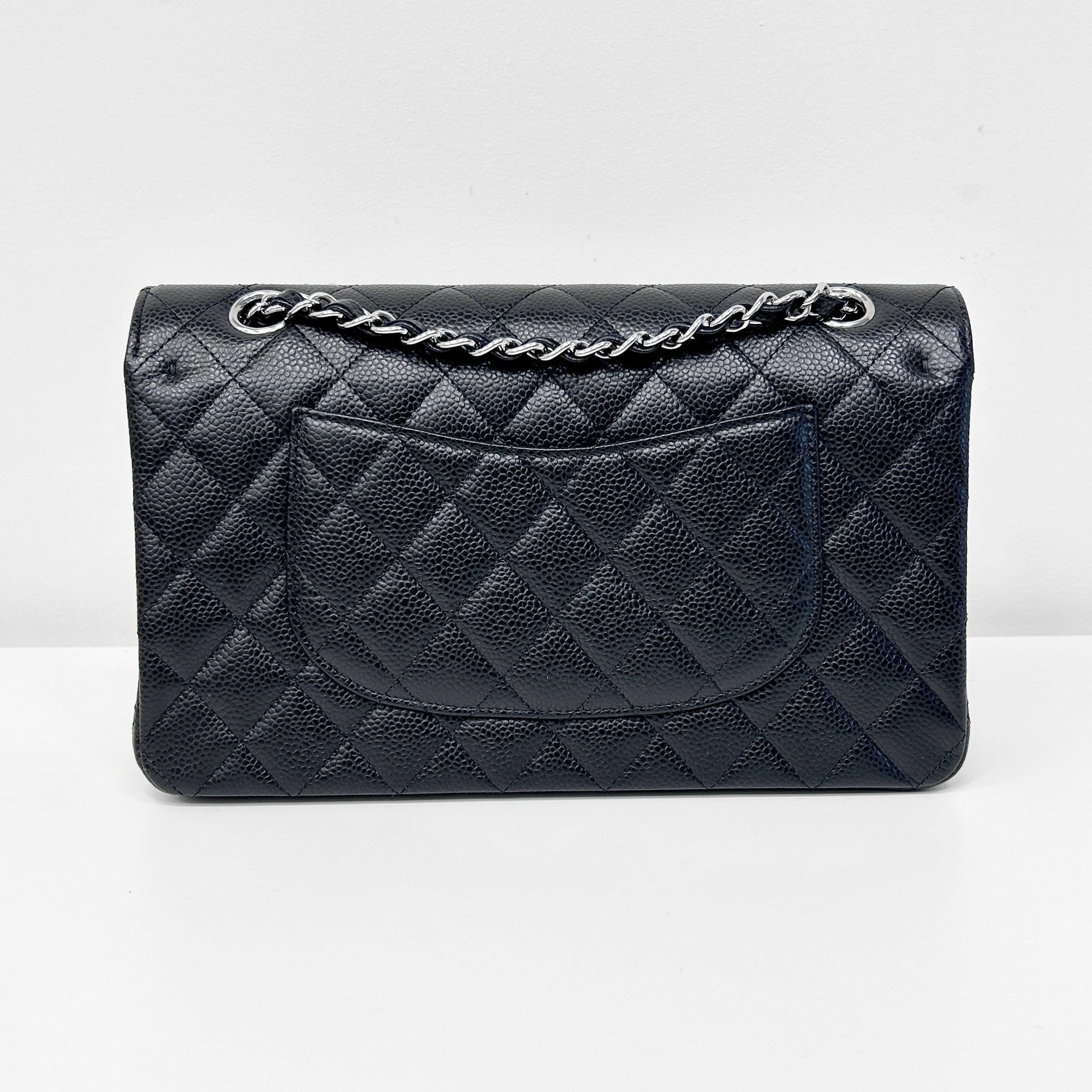 Chanel Black Quilted Caviar Leather Classic Medium Double Flap Bag w/SHW