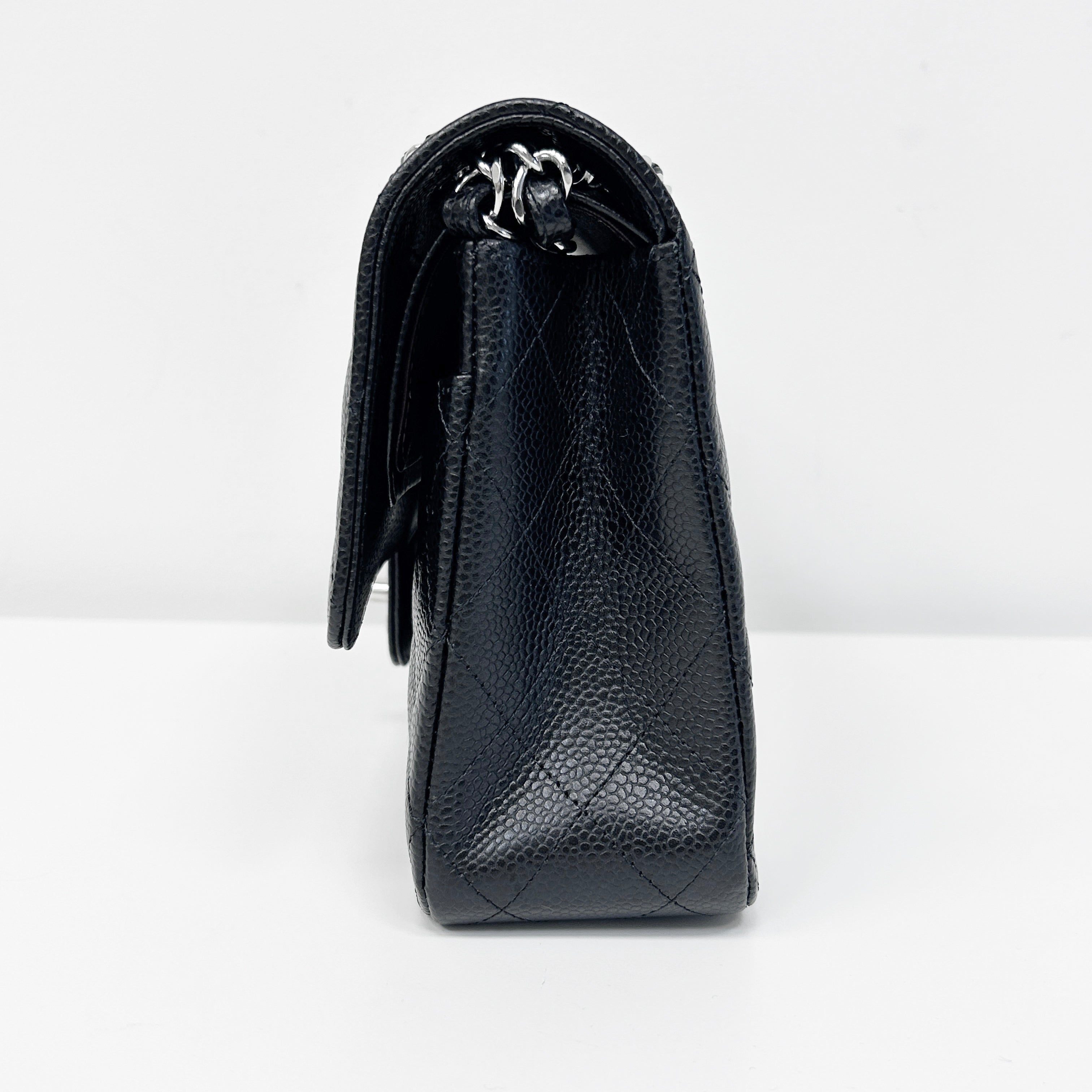 Chanel Black Quilted Caviar Leather Classic Medium Double Flap Bag w/SHW