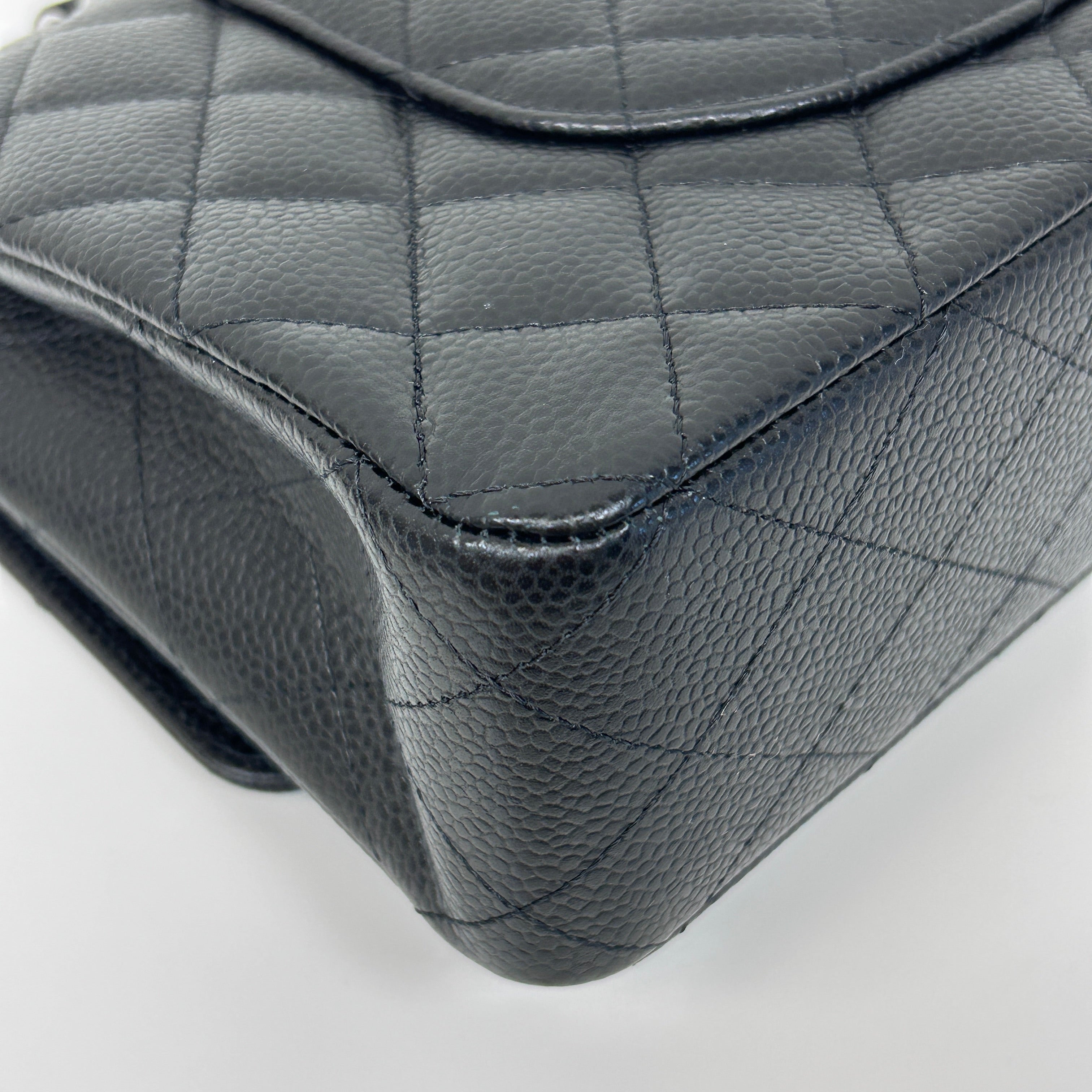 Chanel Black Quilted Caviar Leather Classic Medium Double Flap Bag w/SHW