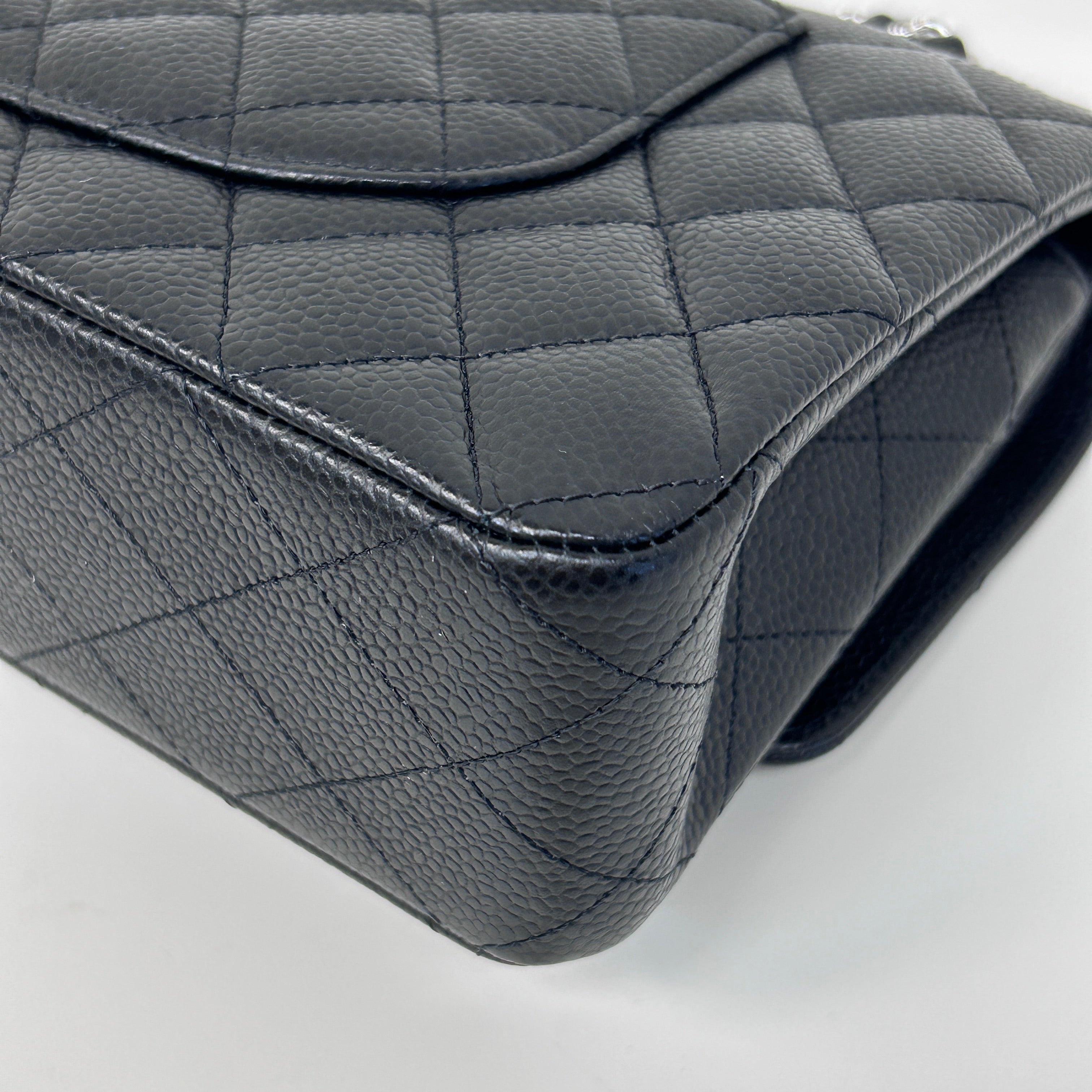 Chanel Black Quilted Caviar Leather Classic Medium Double Flap Bag w/SHW