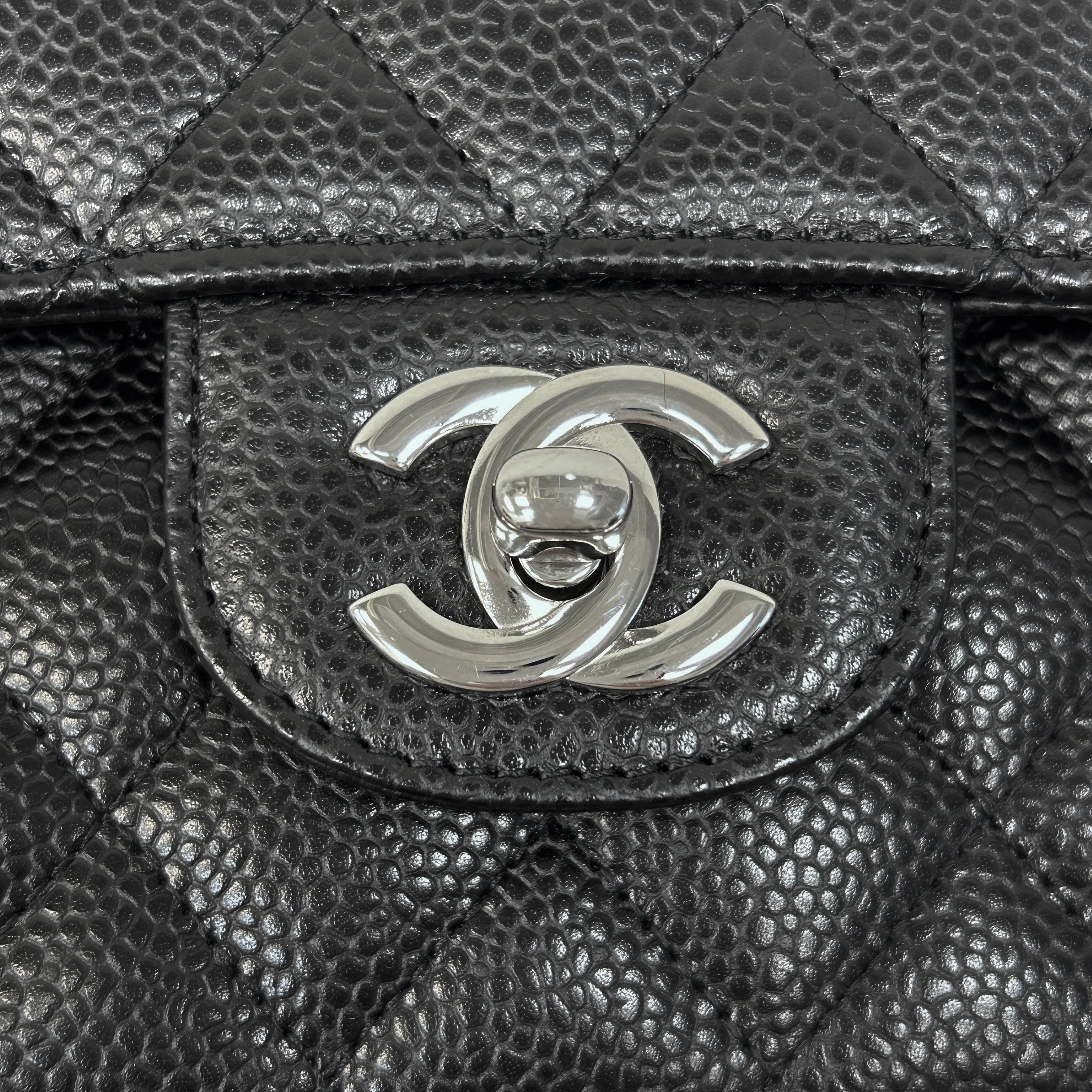 Chanel Black Quilted Caviar Leather Classic Medium Double Flap Bag w/SHW